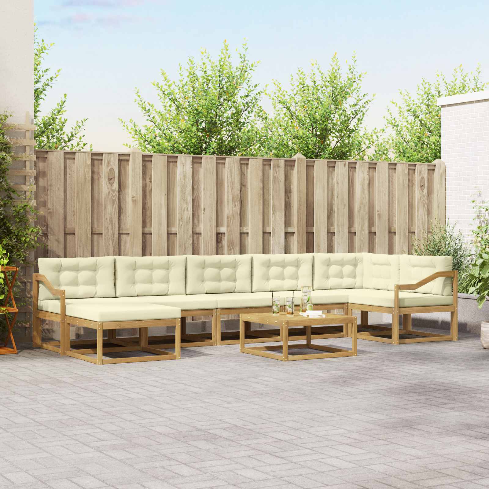 Buiten bankenset 8 pcs Wit en crèmekleurig – afbeelding 1