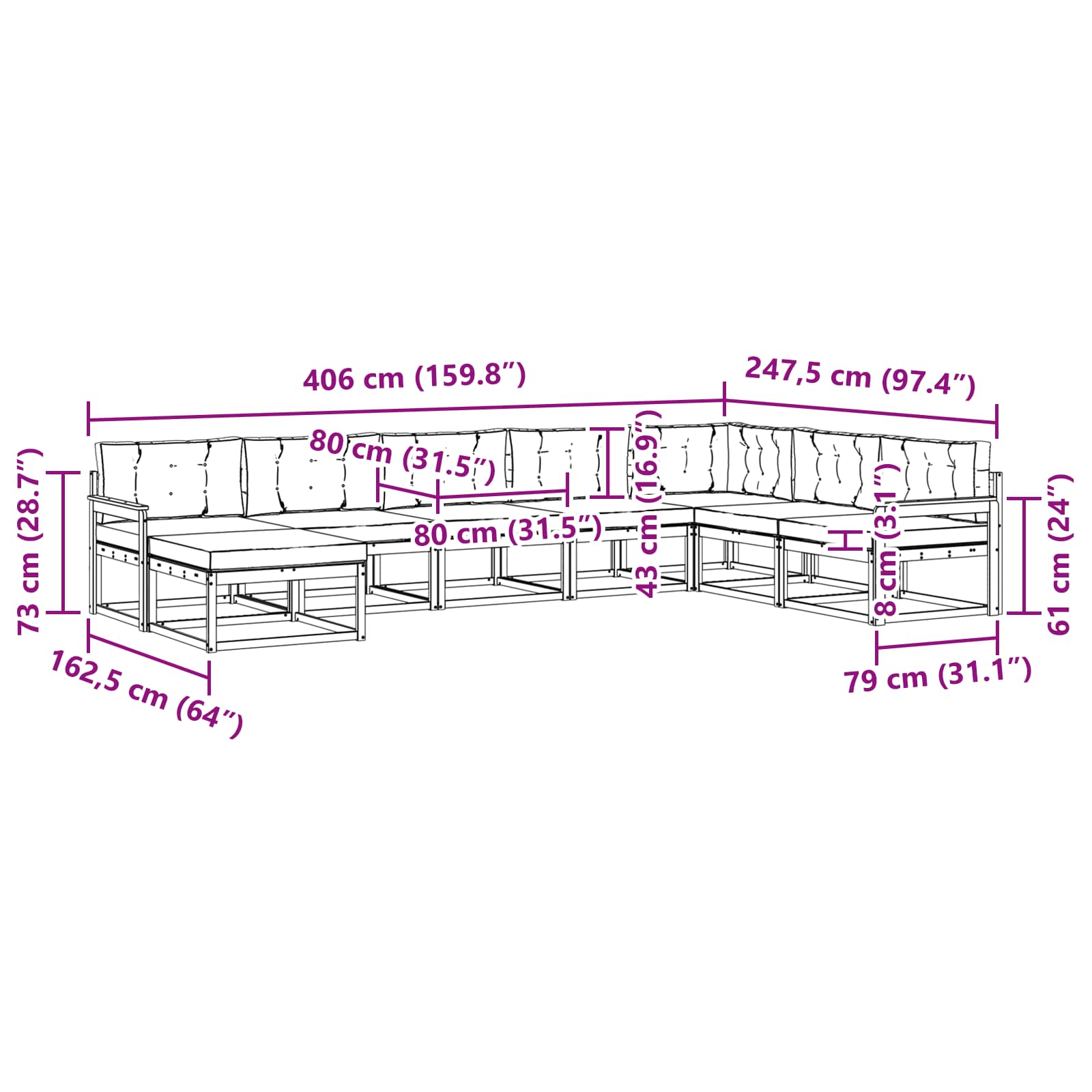 Buiten bankenset 8 pcs Wit en antracietkleurig – afbeelding 7