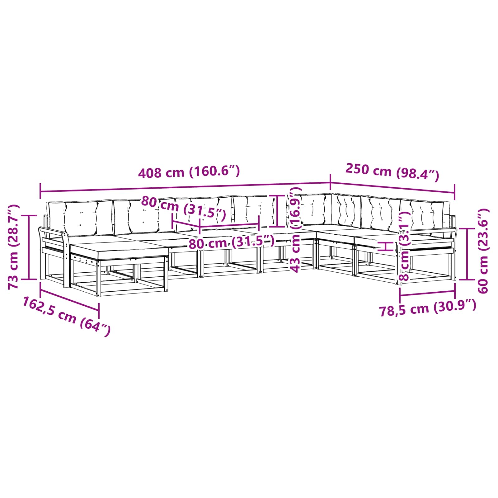 Buiten bankenset 8 pcs Wit en Beige – afbeelding 7