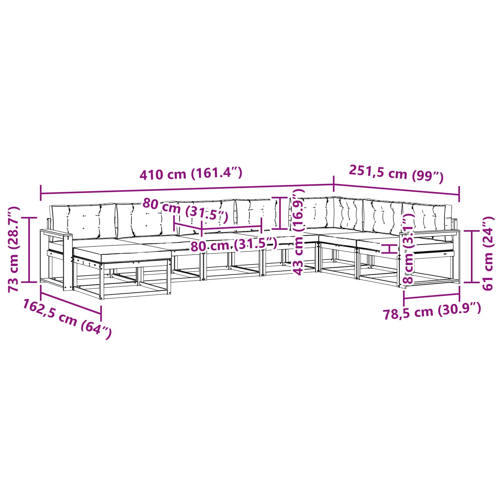 Buiten bankenset 8 pcs Wit en antracietkleurig – afbeelding 7