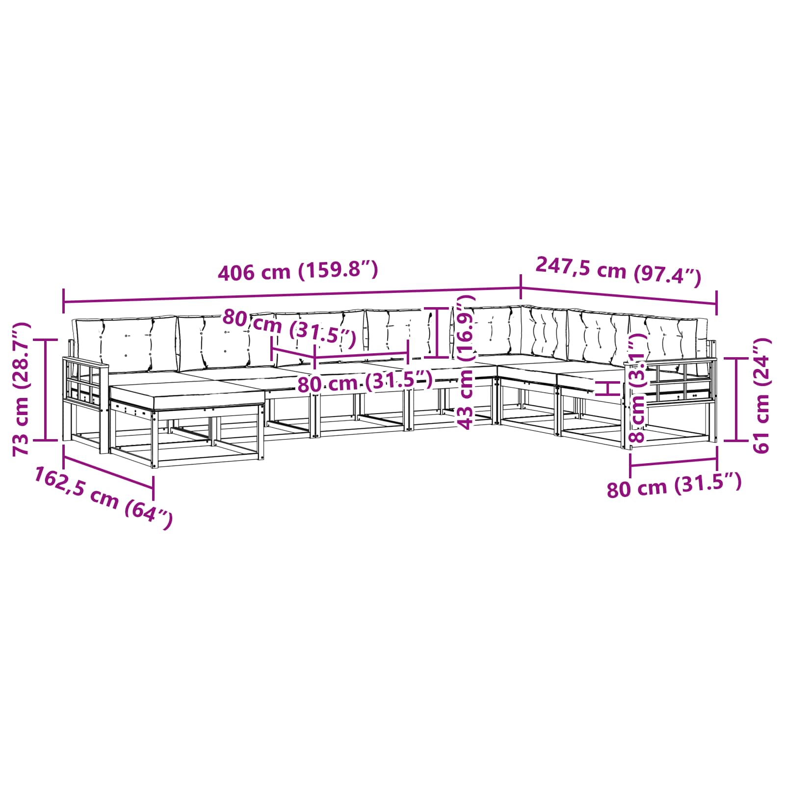 Buiten bankenset 8 pcs Wit en crèmekleurig – afbeelding 7