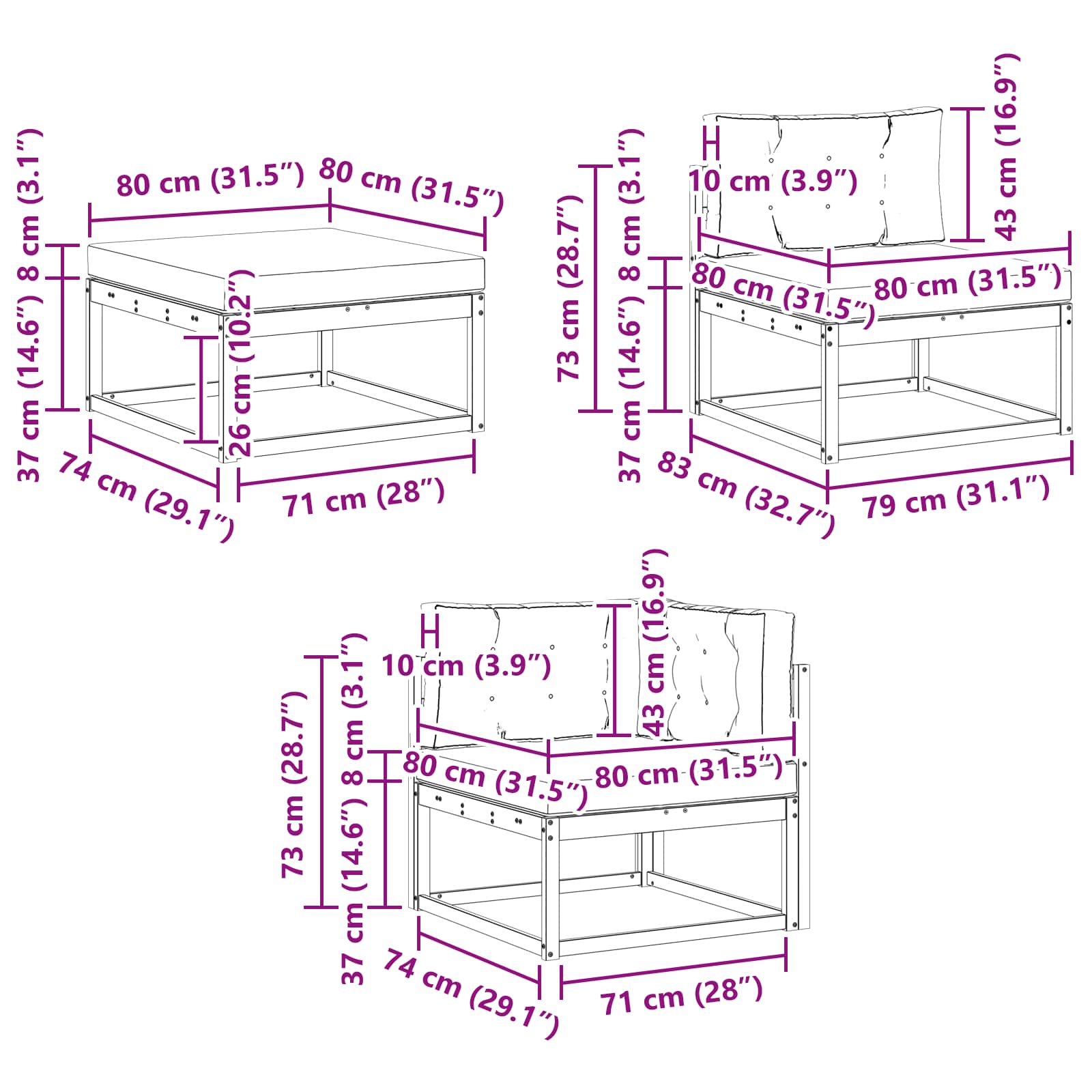Buiten bankenset 8 pcs Wit en antracietkleurig – afbeelding 8