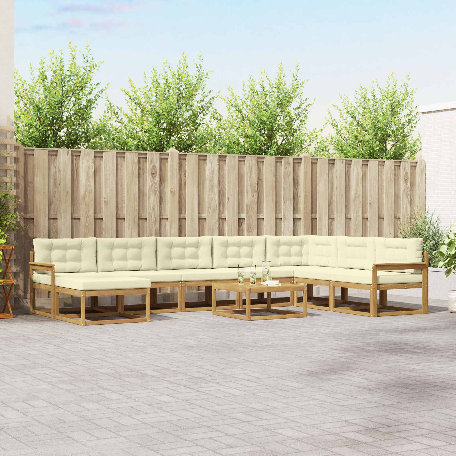 Buiten bankenset 9 pcs Wit en crèmekleurig – afbeelding 1