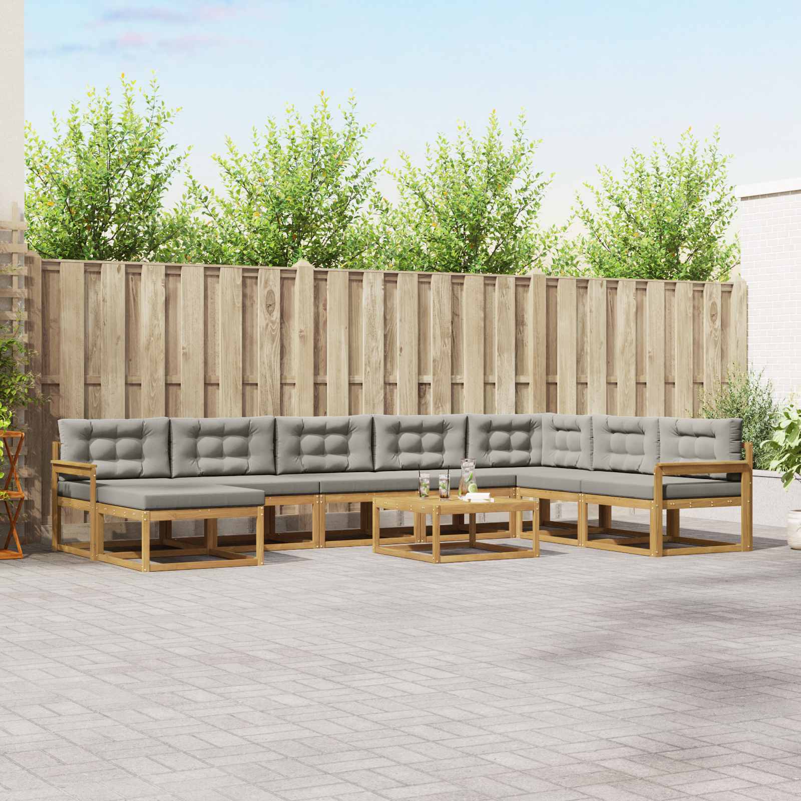 Buiten bankenset 9 pcs Wit en Lichtgrijs – afbeelding 1