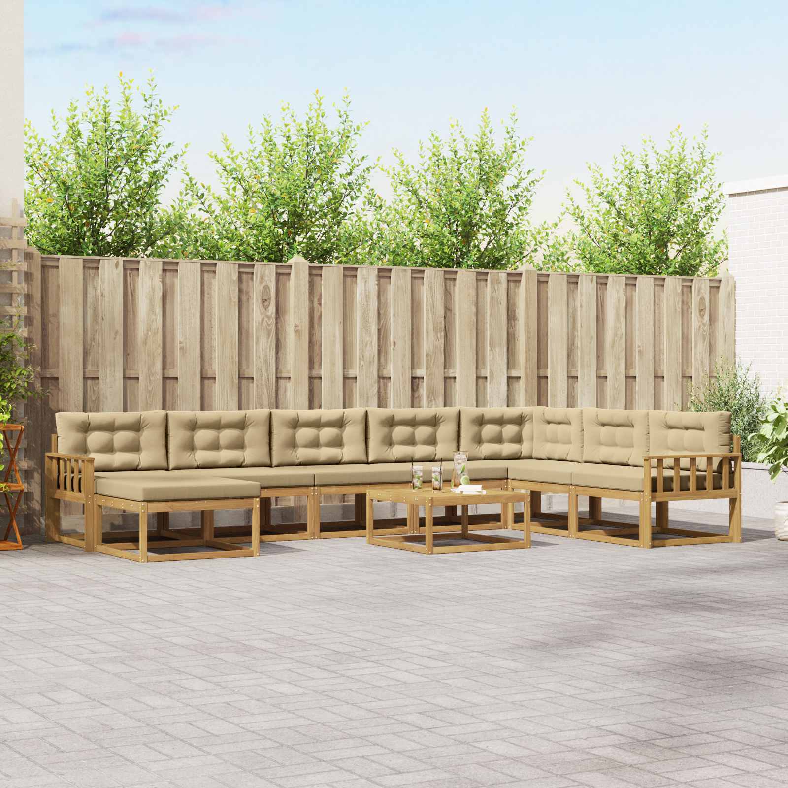 Buiten bankenset 9 pcs Wit en Beige