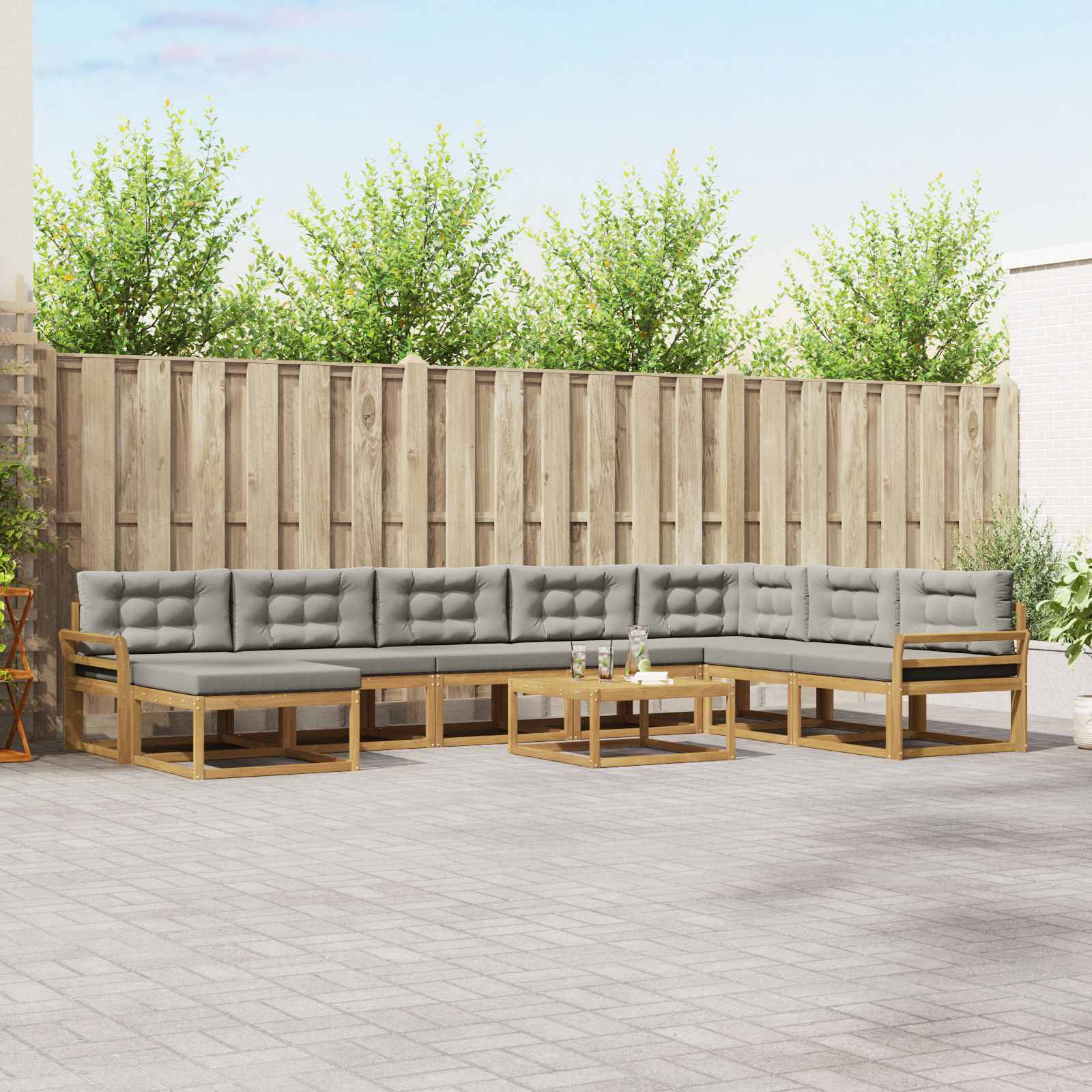 Buiten bankenset 9 pcs Wit en Lichtgrijs – afbeelding 1