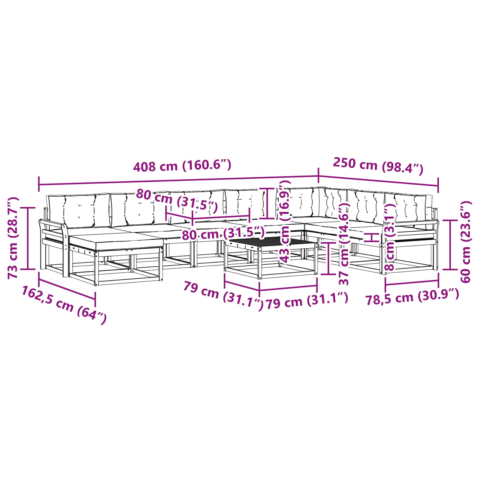 Buiten bankenset 9 pcs Wit en Beige – afbeelding 8