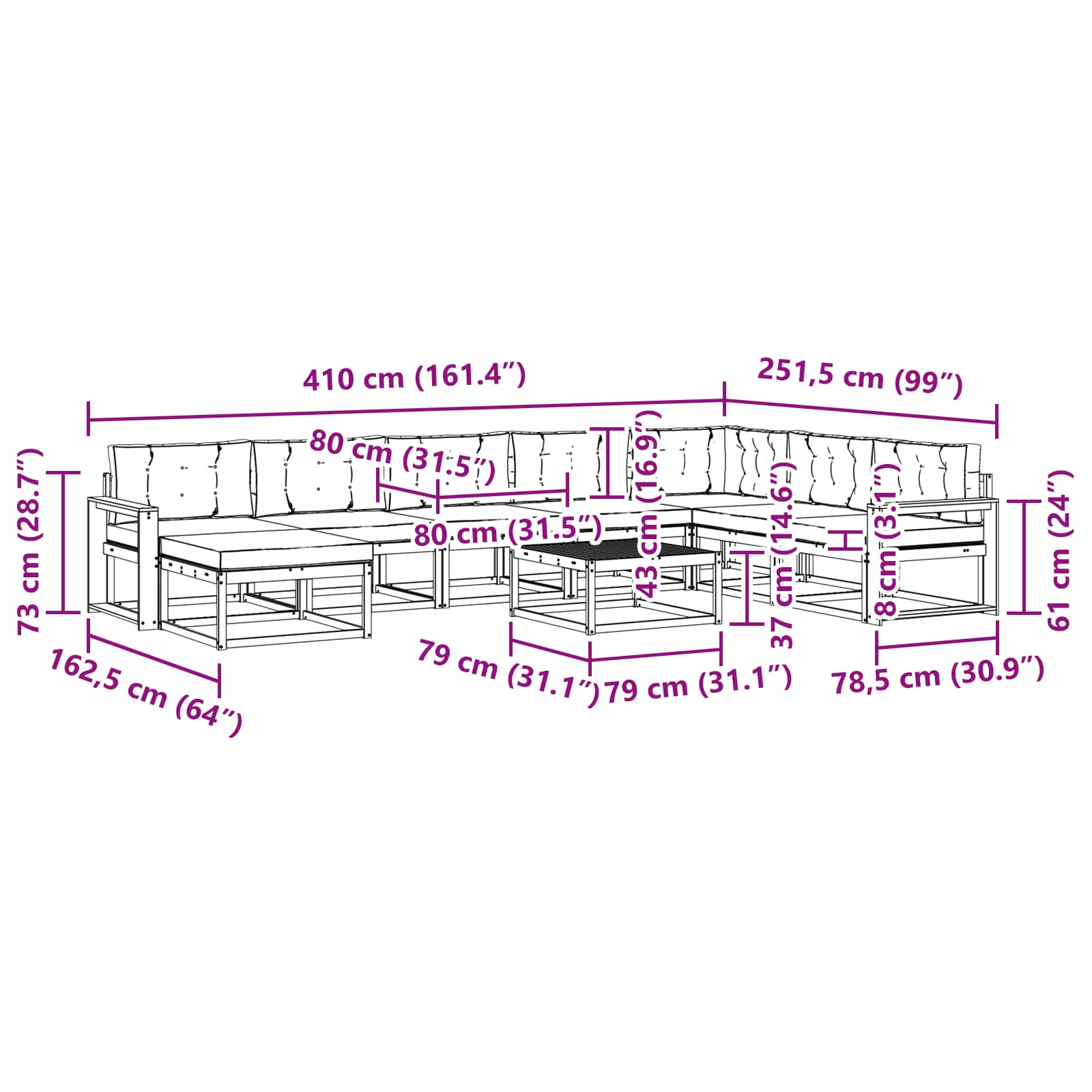Buiten bankenset 9 pcs Wit en crèmekleurig – afbeelding 8
