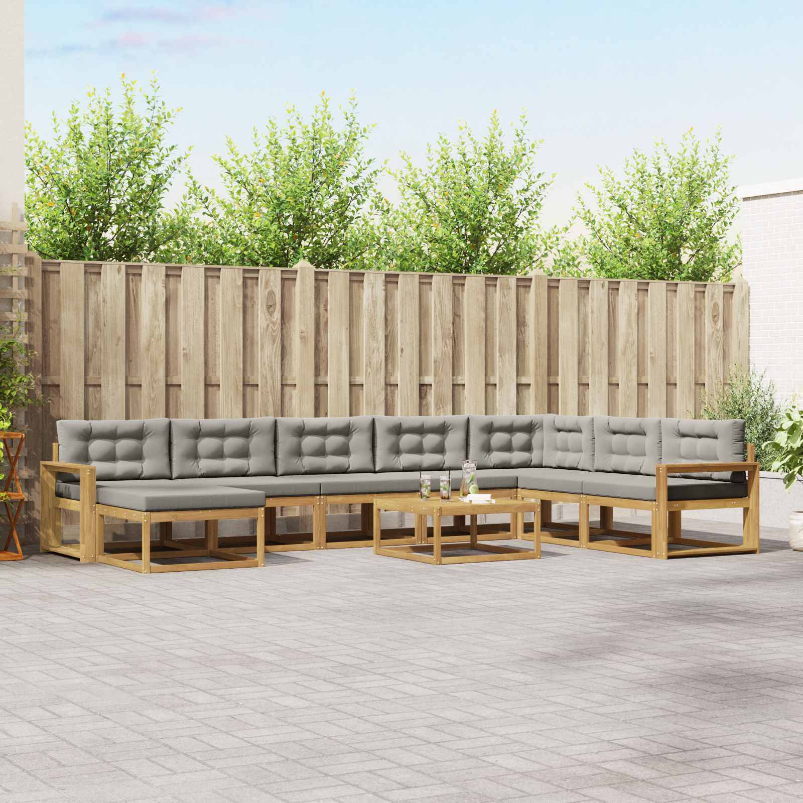 Buiten bankenset 9 pcs Wit en Lichtgrijs – afbeelding 1