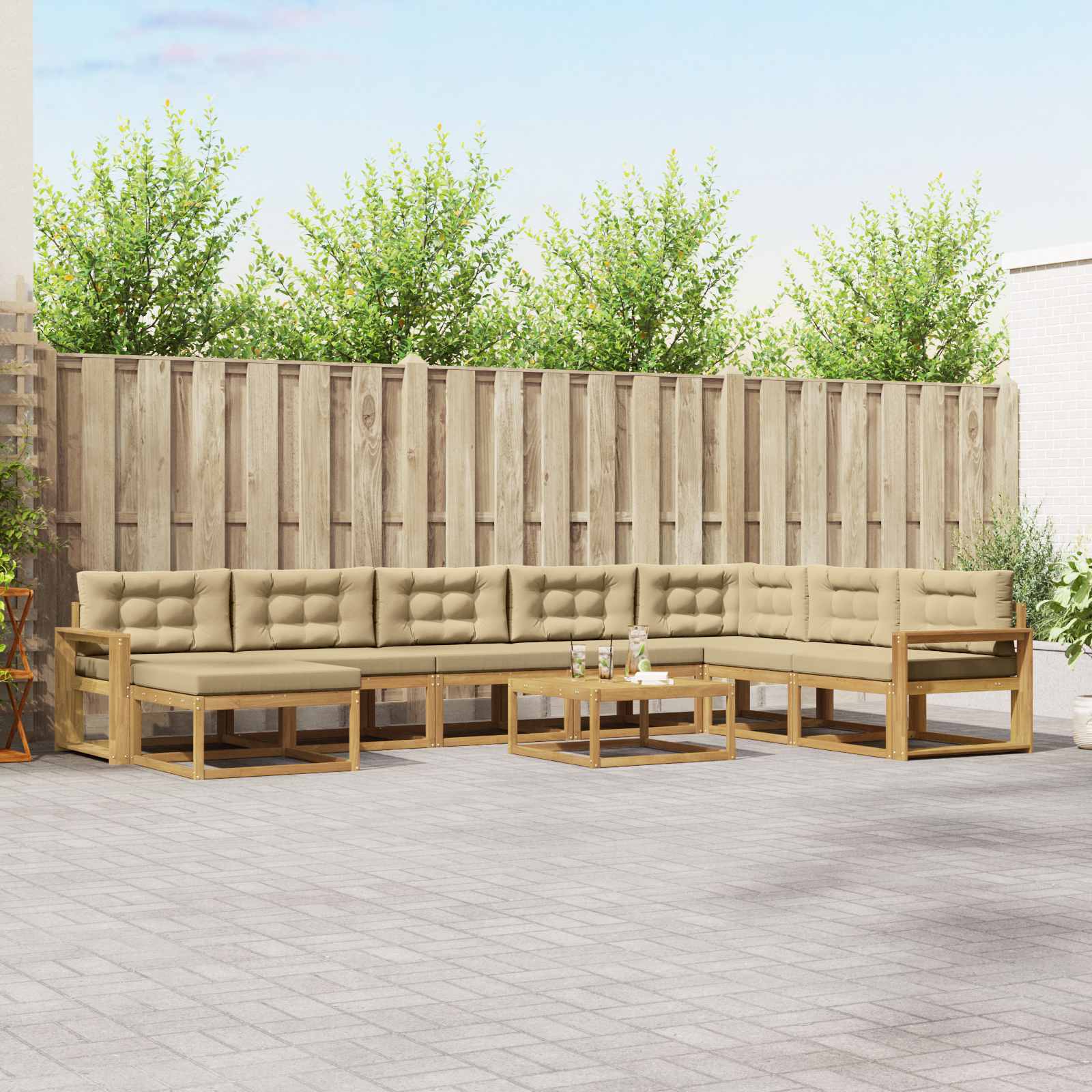 Buiten bankenset 9 pcs Wit en Beige – afbeelding 1