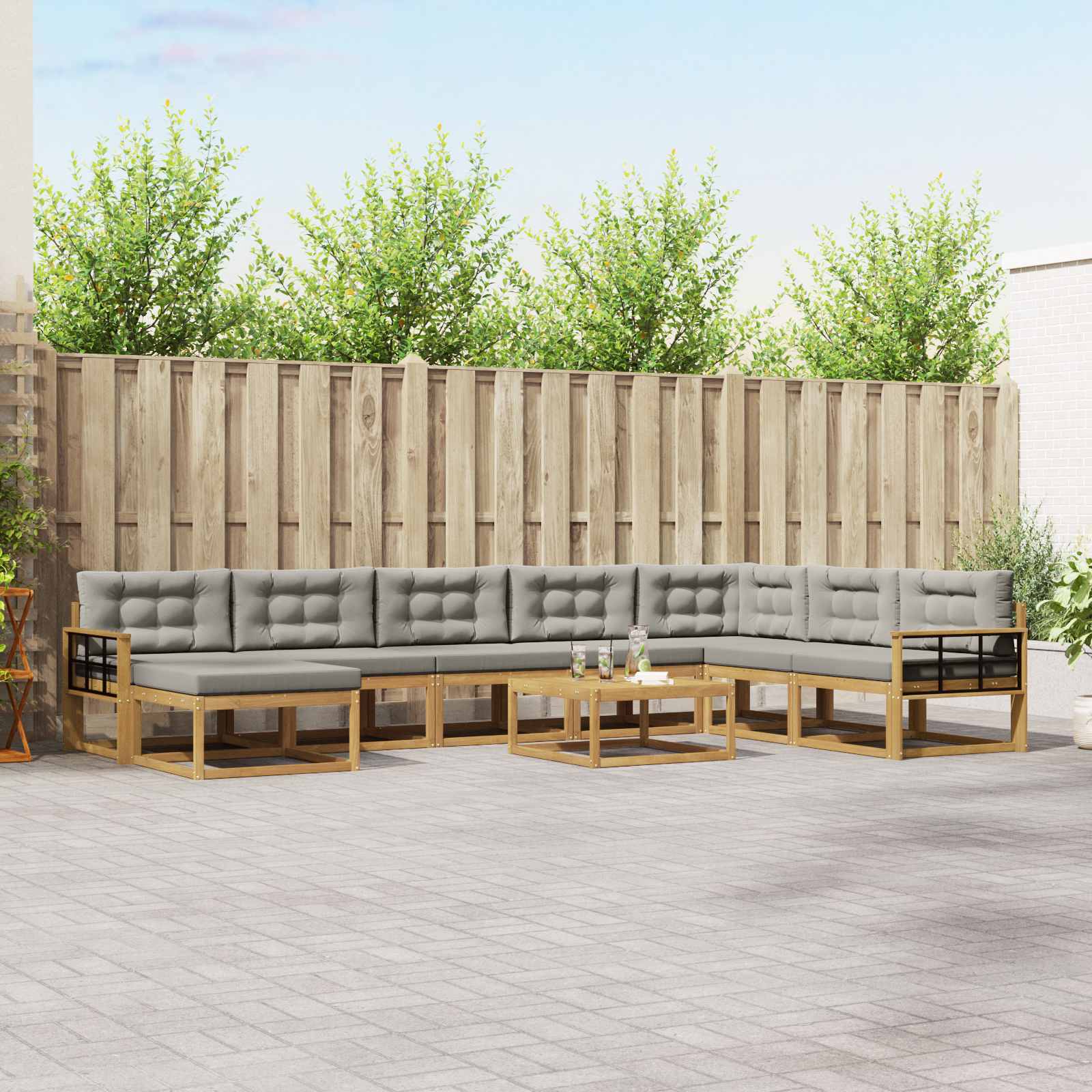 Buiten bankenset 9 pcs Wit en Lichtgrijs