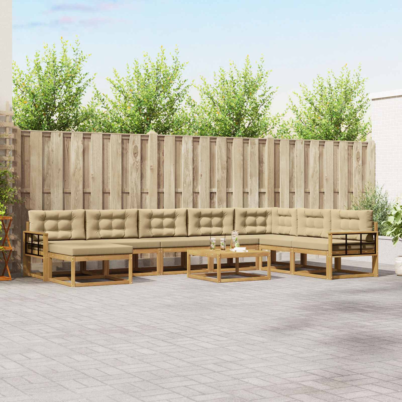 Buiten bankenset 9 pcs Wit en Beige – afbeelding 1