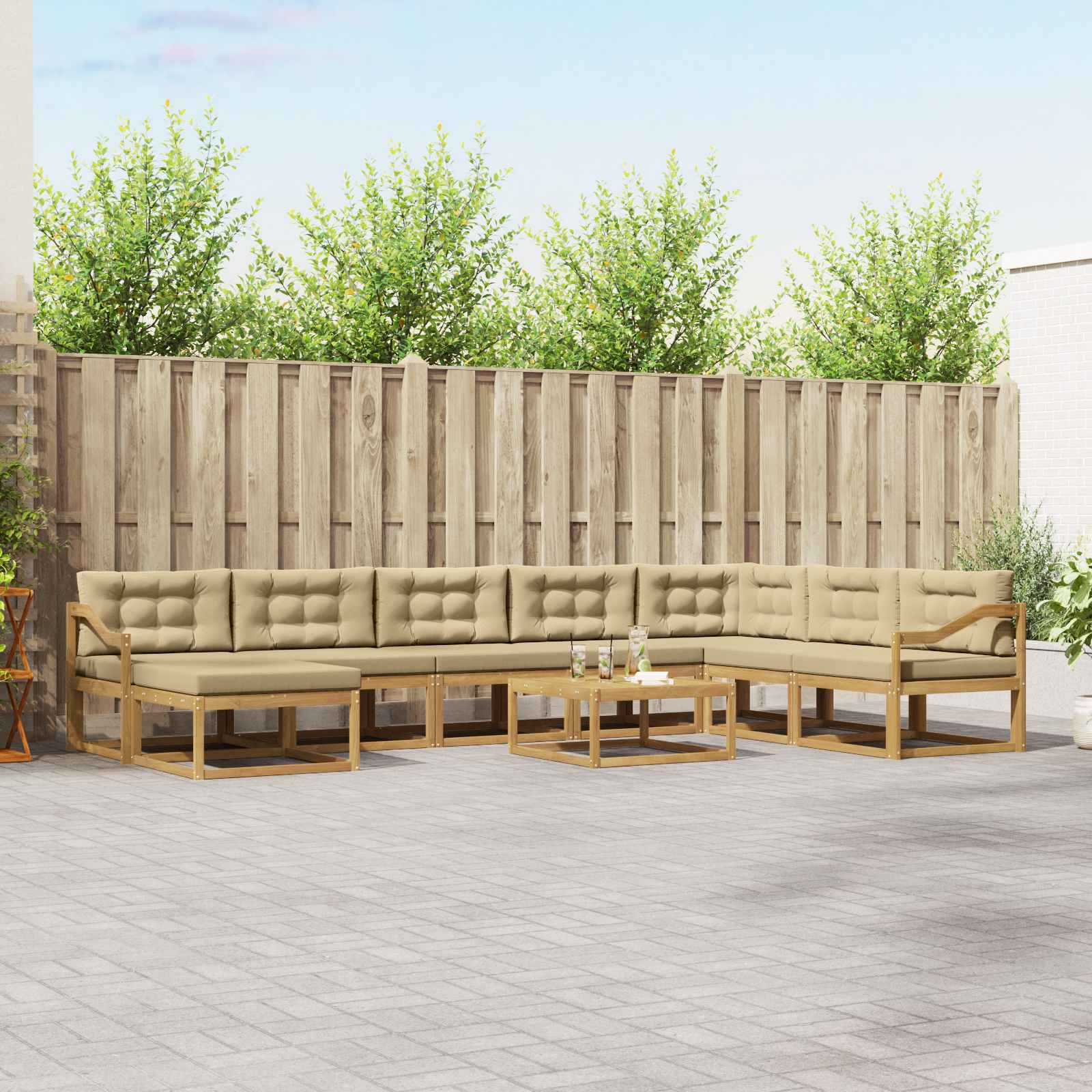 Buiten bankenset 9 pcs Wit en Beige – afbeelding 1
