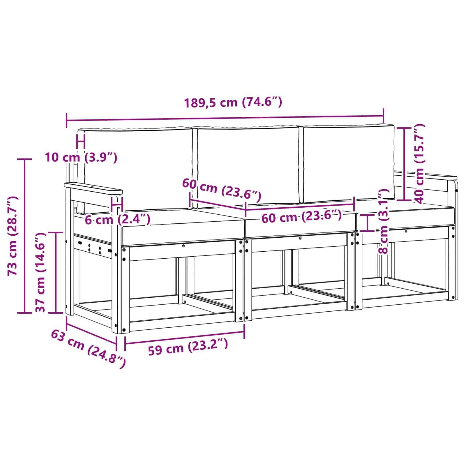 Buiten bankenset 3 pcs – afbeelding 6