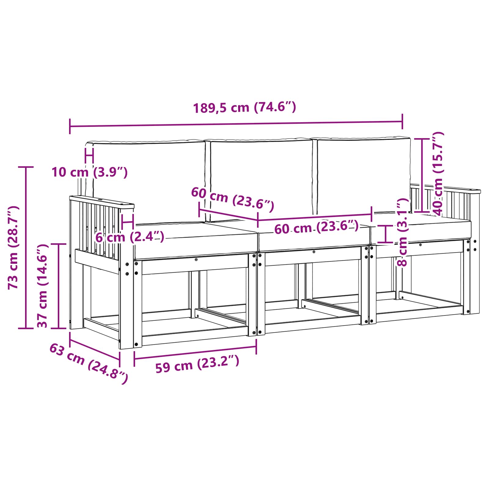 Buiten bankenset 3 pcs – afbeelding 6