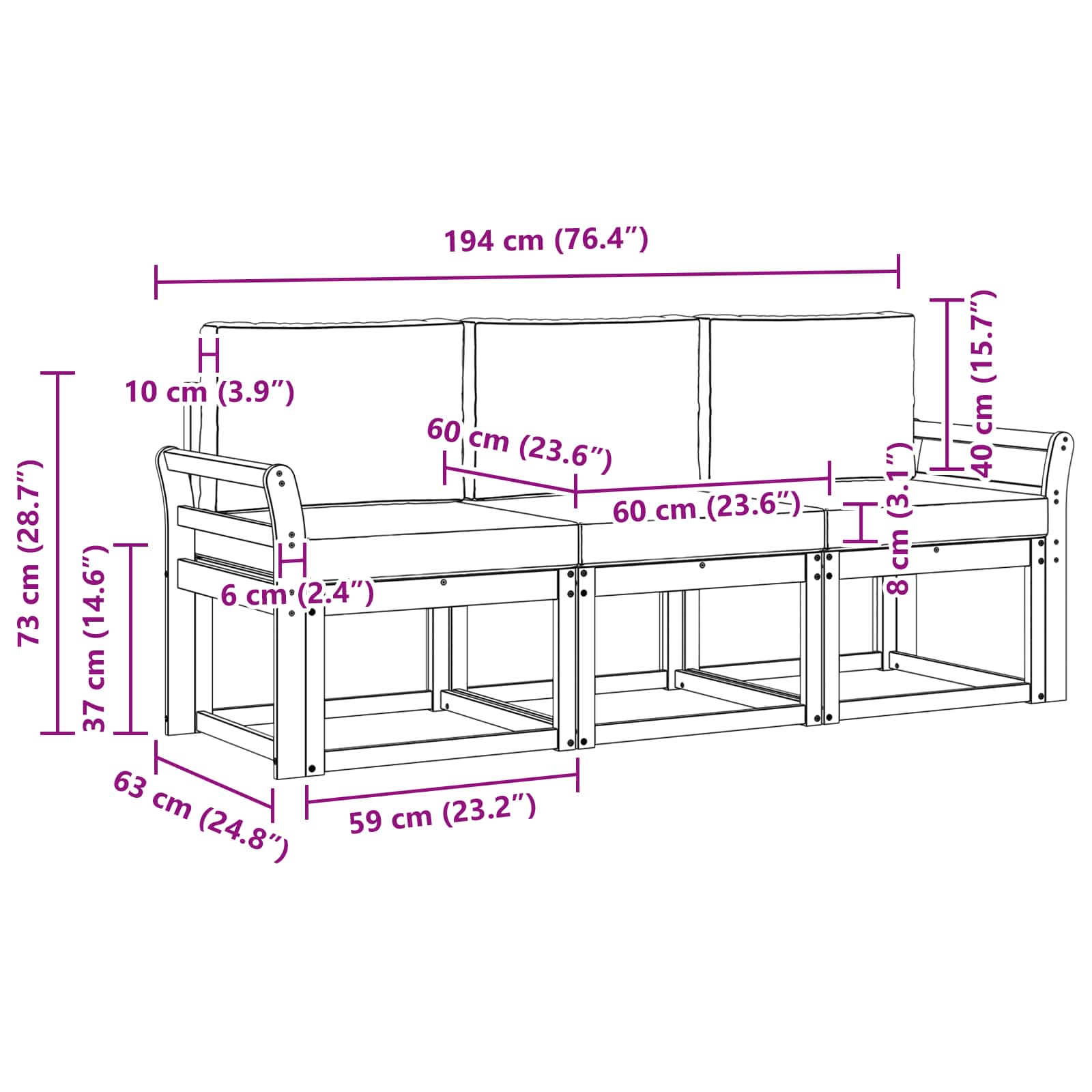 Buiten bankenset 3 pcs – afbeelding 6
