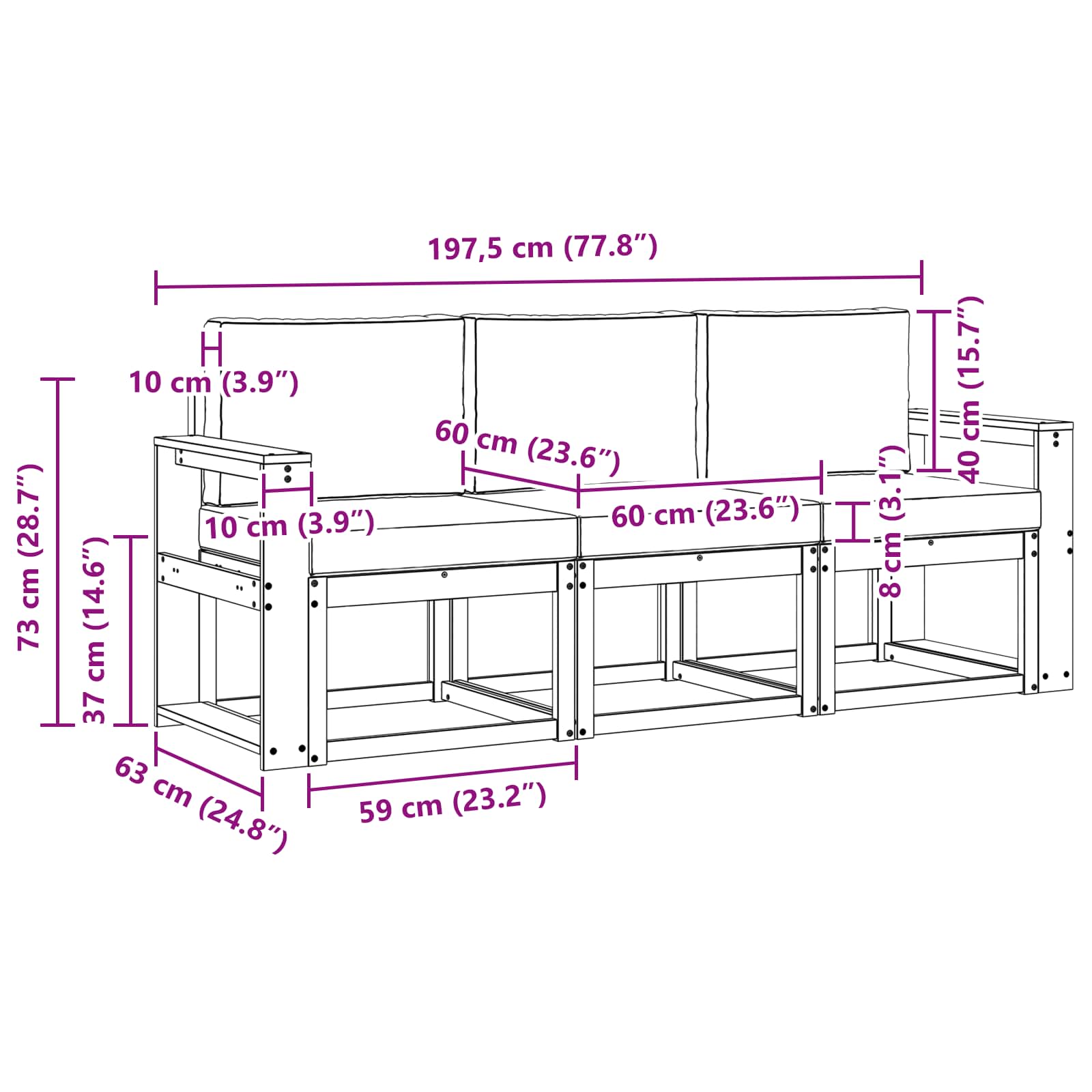 Buiten bankenset 3 pcs – afbeelding 6