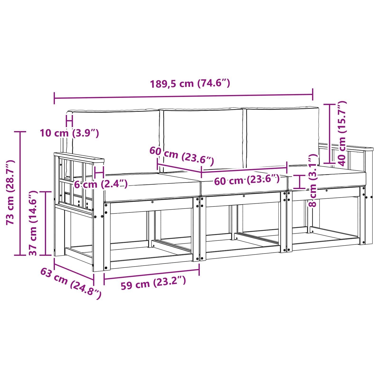 Buiten bankenset 3 pcs – afbeelding 6