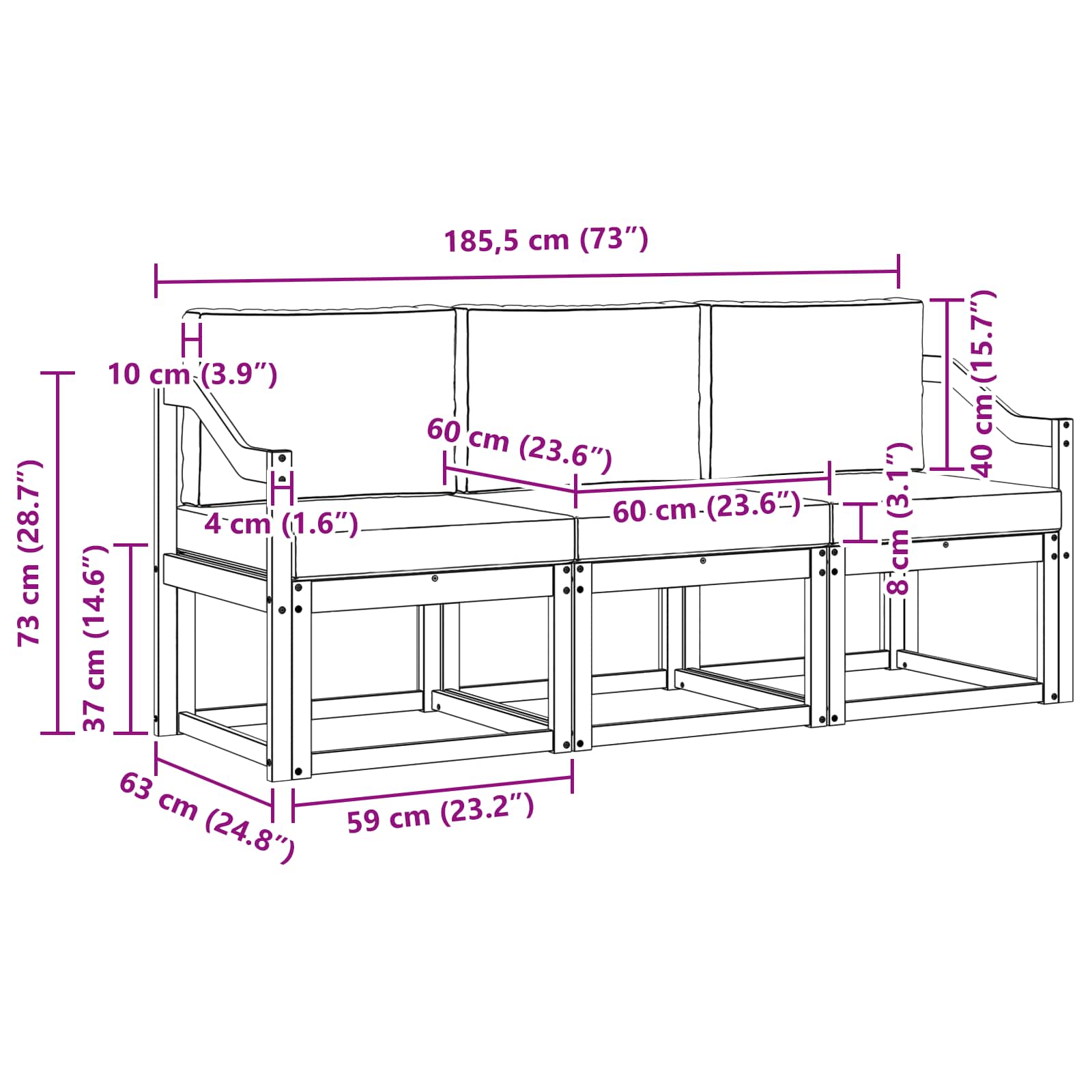 Buiten bankenset 3 pcs – afbeelding 6