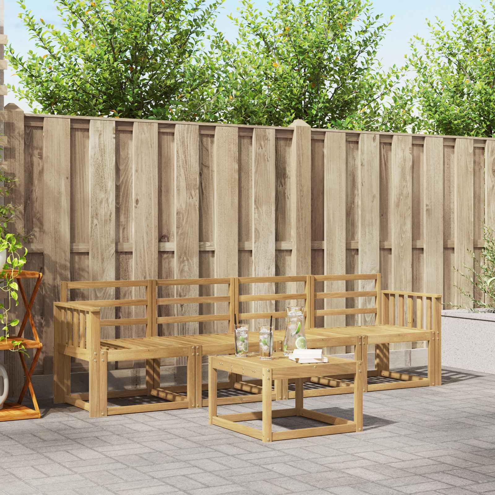 Buiten bankenset 5 pcs Wit 59 x 59 x 37 cm Massief Acaciahout