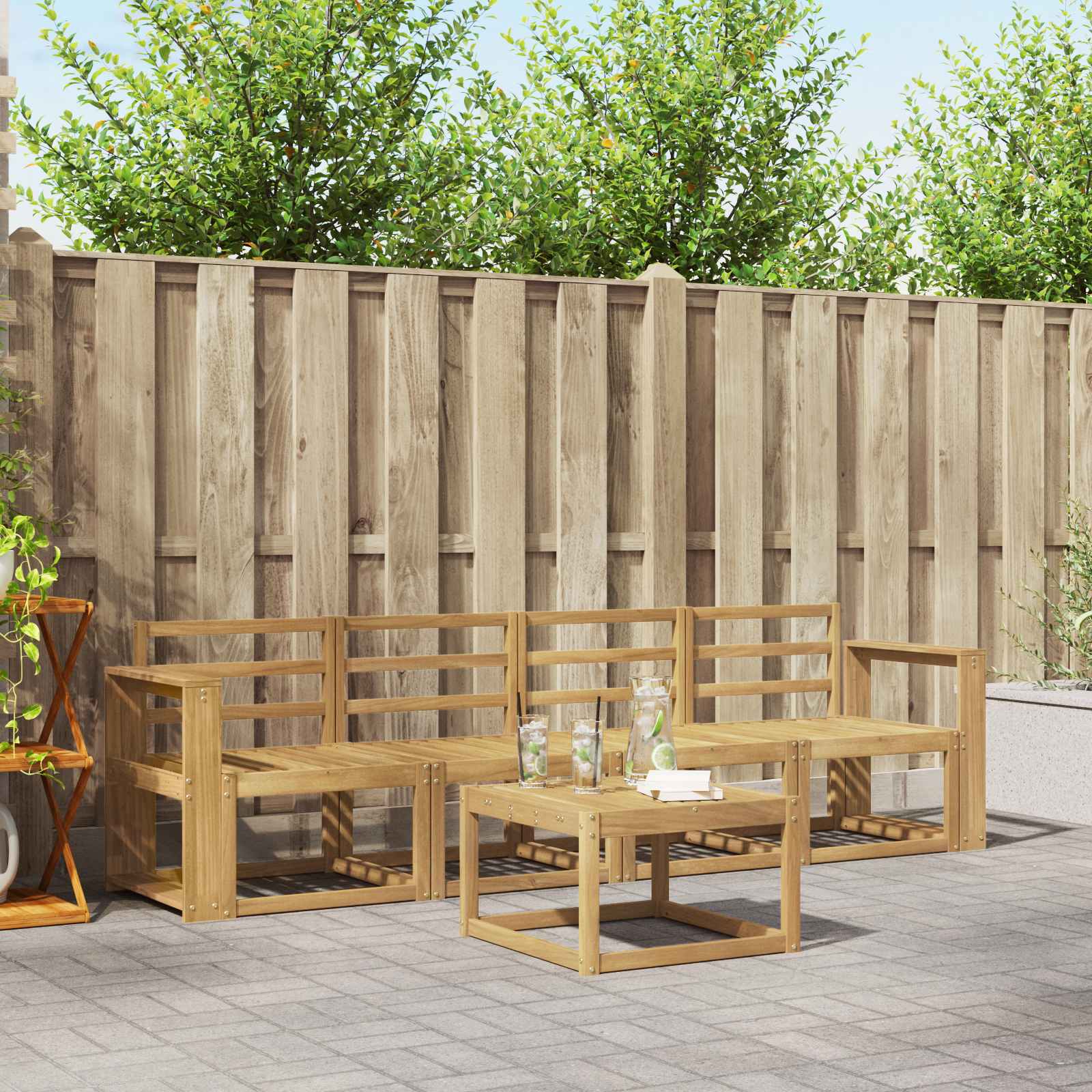 Buiten bankenset 5 pcs Wit 59 x 59 x 37 cm Massief Acaciahout