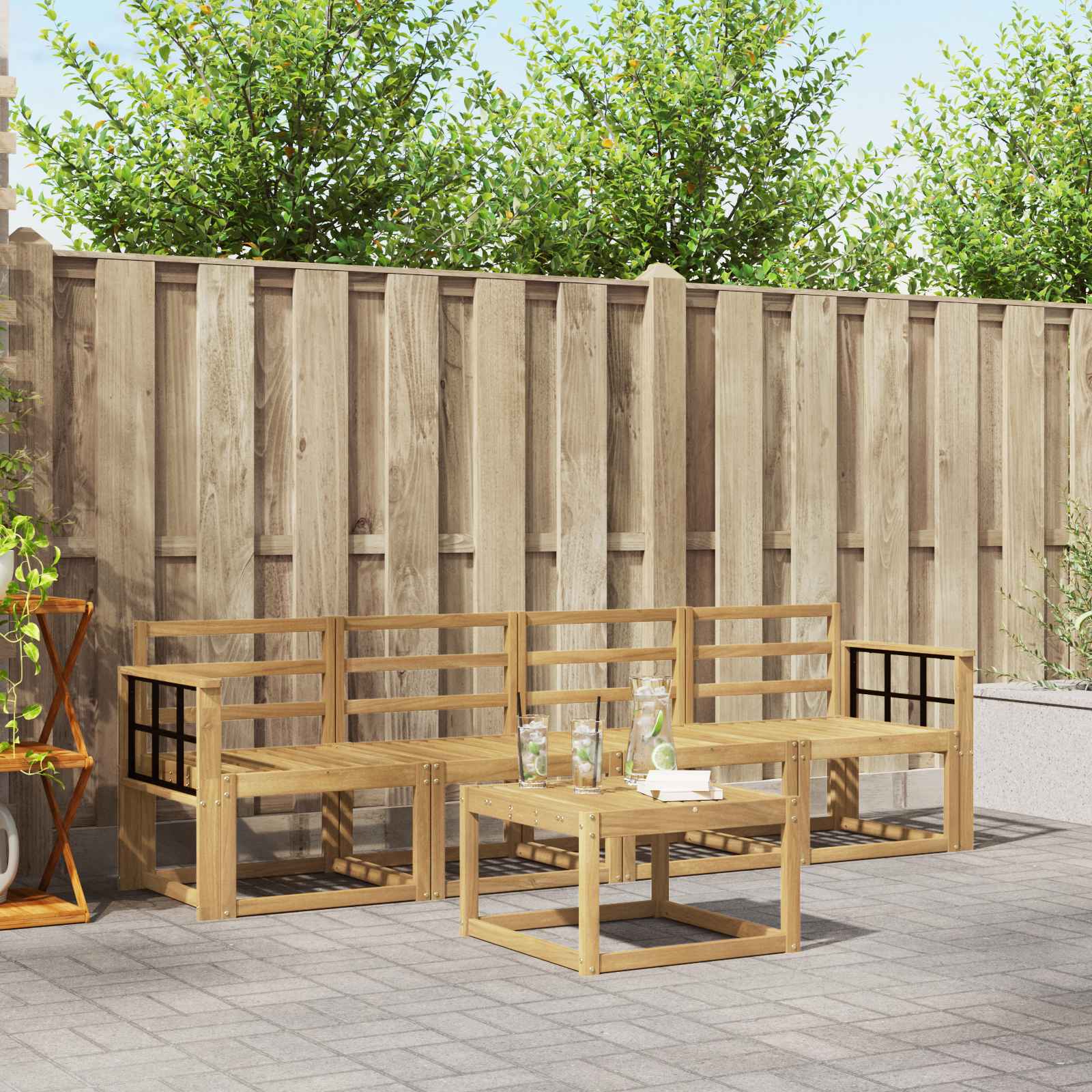 Buiten bankenset 5 pcs Wit 59 x 59 x 37 cm Massief Acaciahout