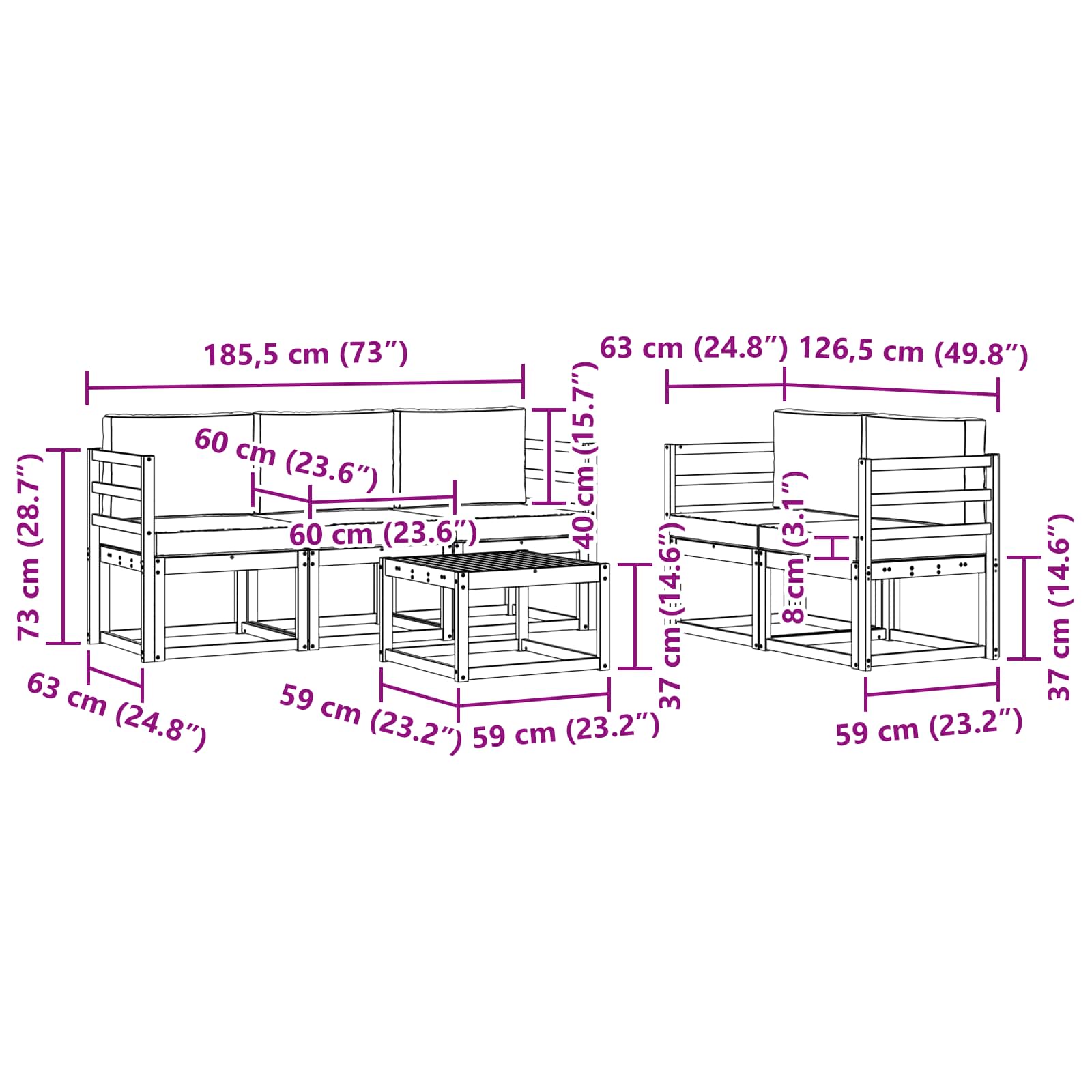 Buiten bankenset 6 pcs – afbeelding 7