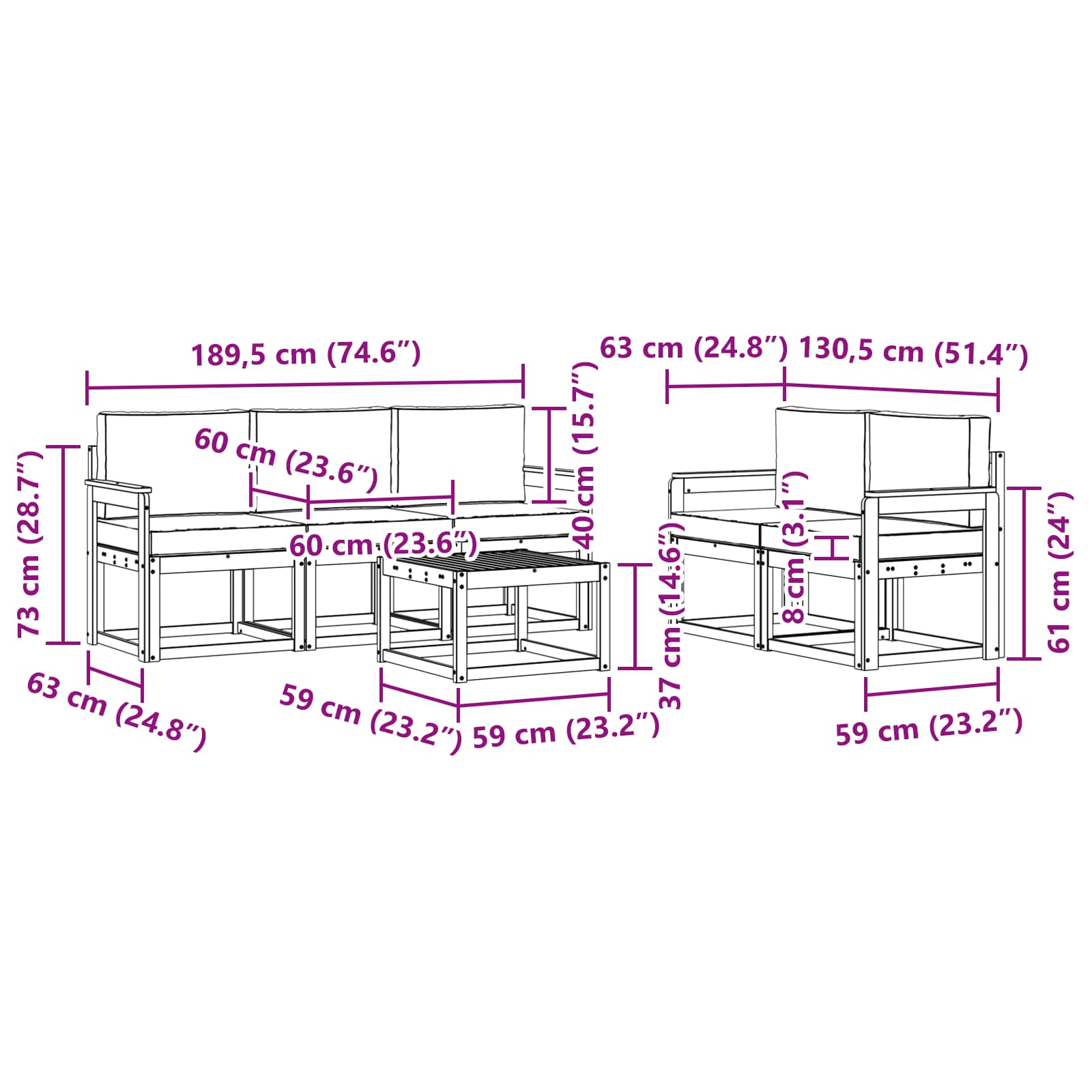 Buiten bankenset 6 pcs – afbeelding 7