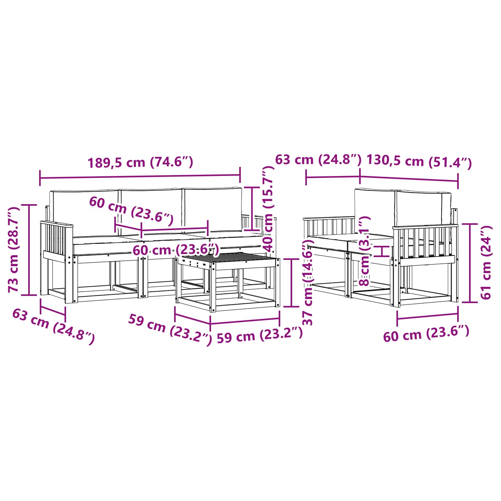 Buiten bankenset 6 pcs – afbeelding 7