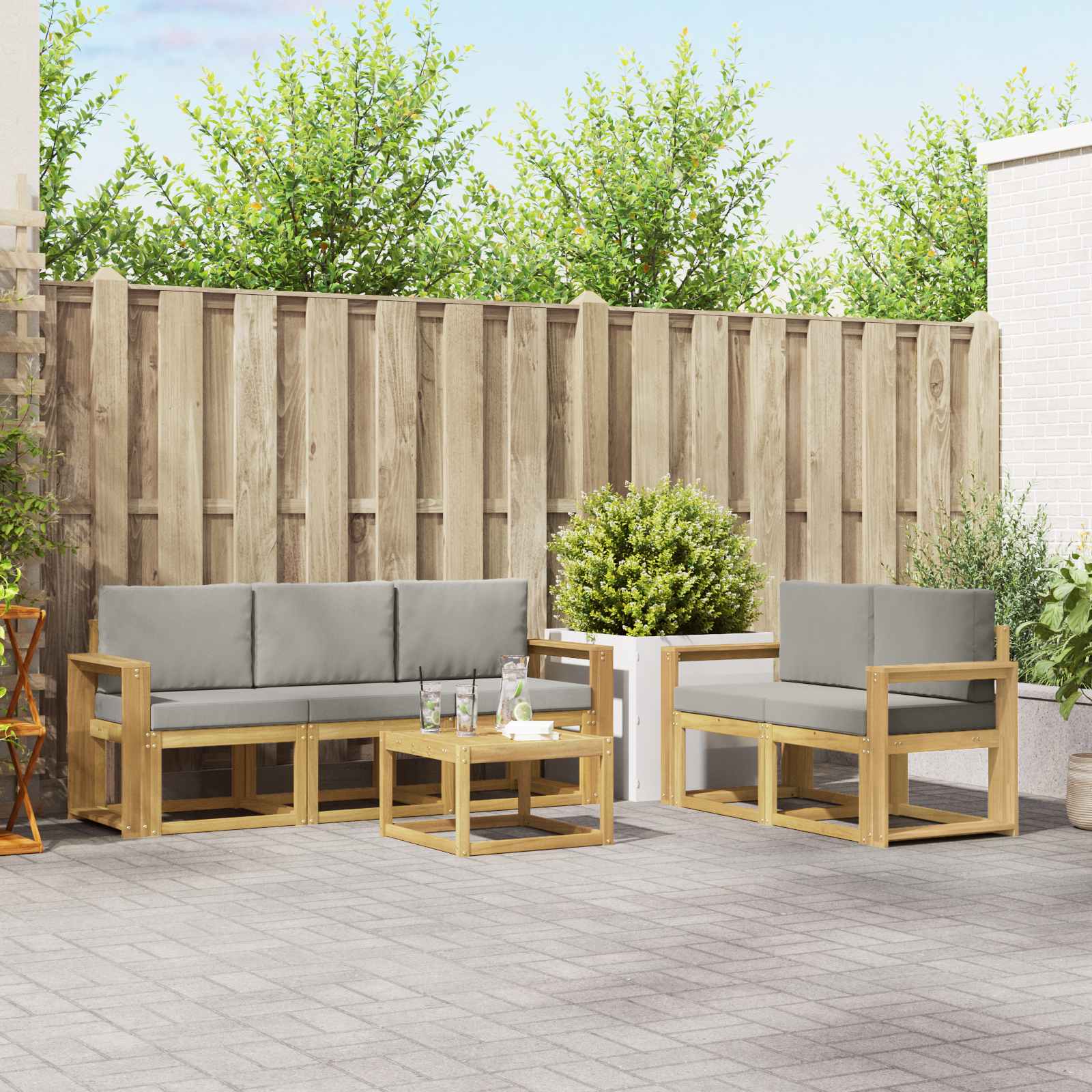 Buiten bankenset 6 pcs Wit en Lichtgrijs 59 x 59 x 37 cm