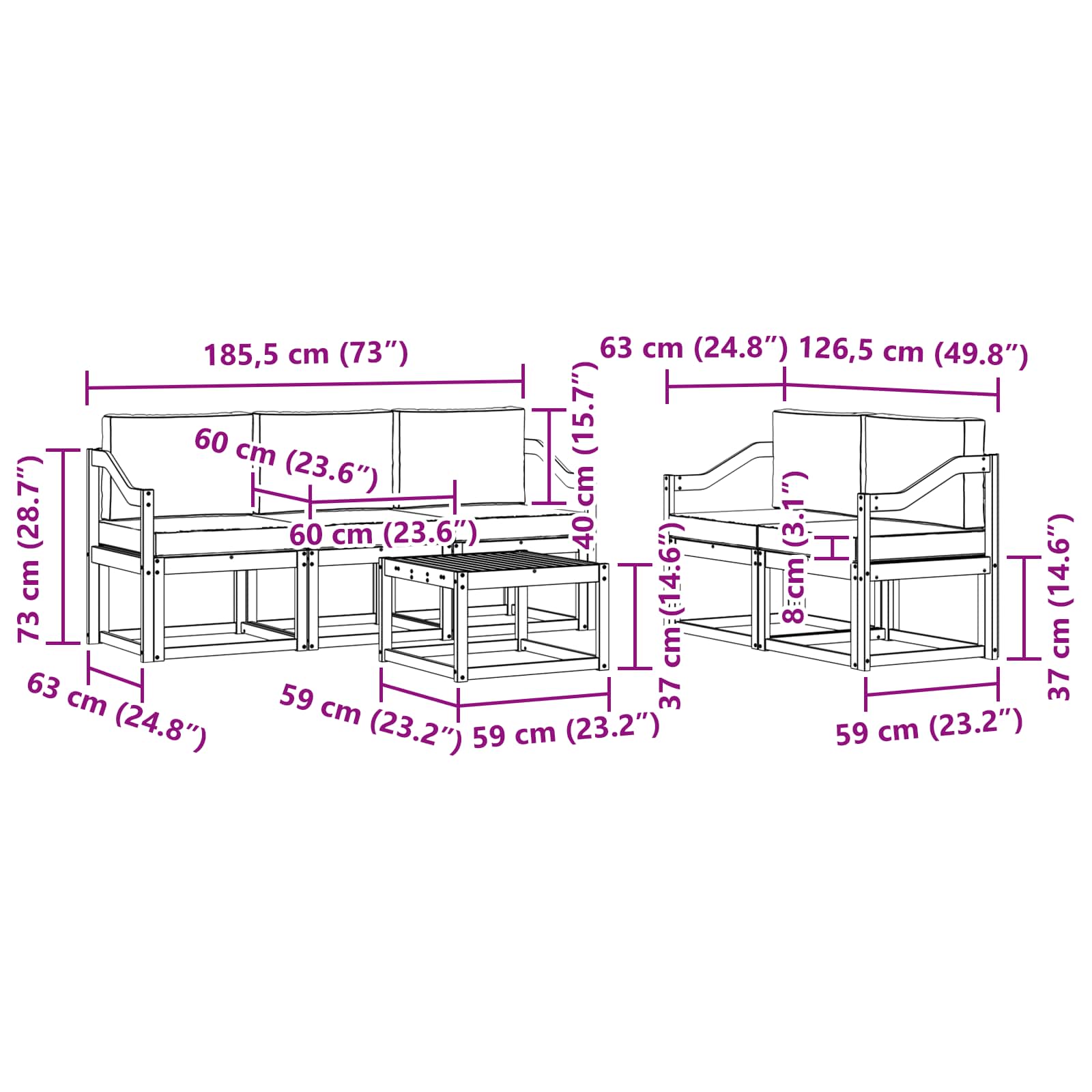 Buiten bankenset 6 pcs – afbeelding 7