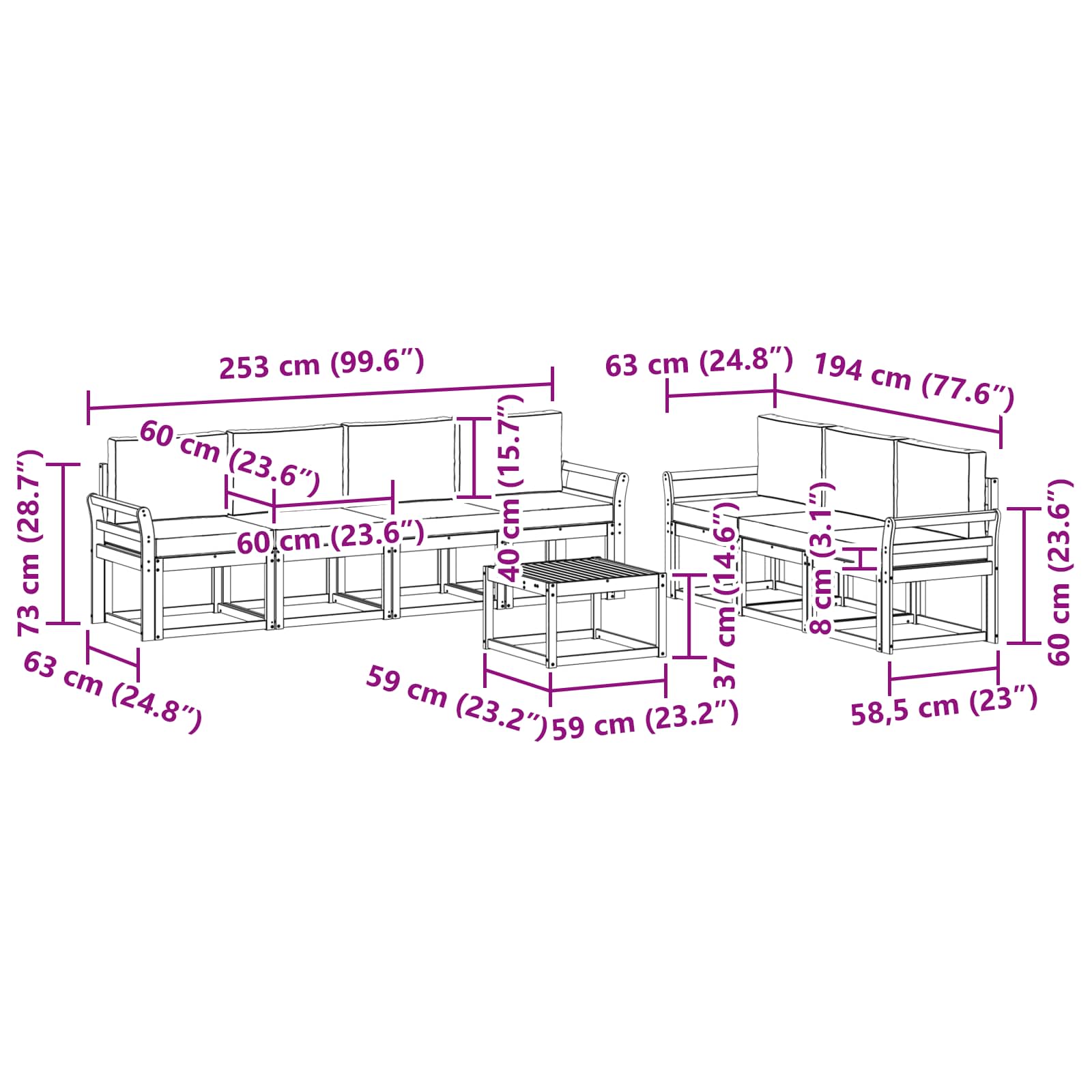 Buiten bankenset 7 pcs – afbeelding 7