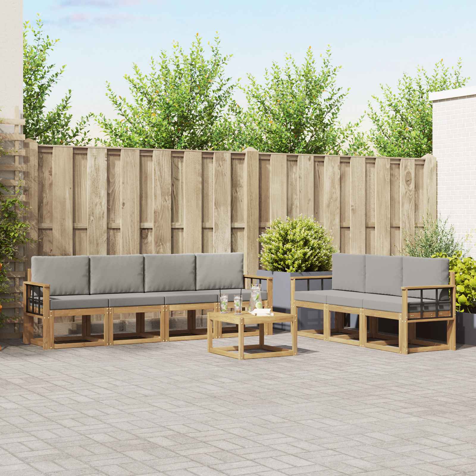 Buiten bankenset 8 pcs Wit en Lichtgrijs 59 x 59 x 37 cm – afbeelding 1
