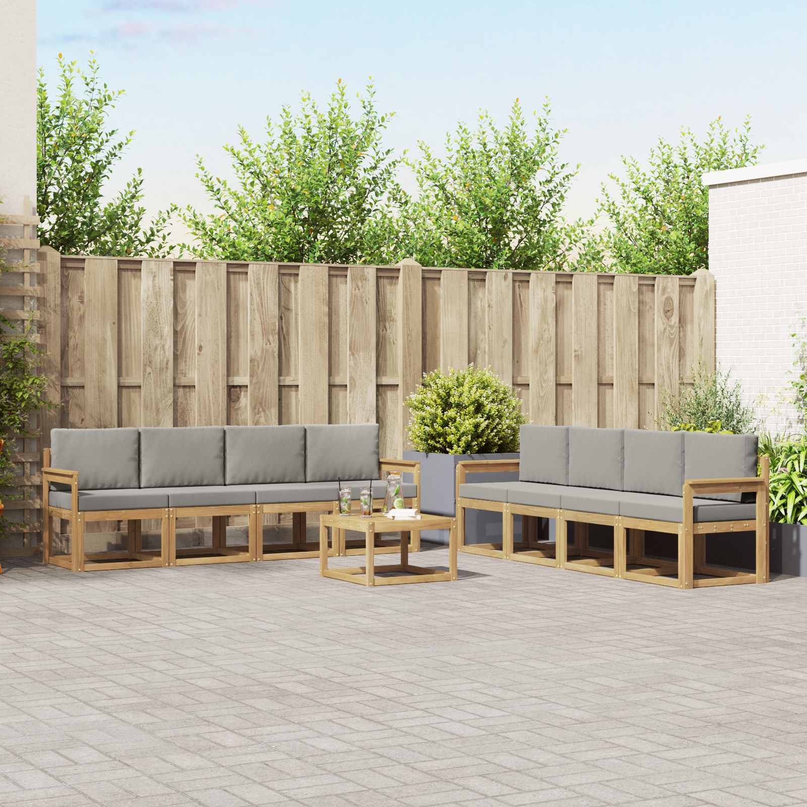 Buiten bankenset 9 pcs Wit en Lichtgrijs 59 x 59 x 37 cm – afbeelding 1