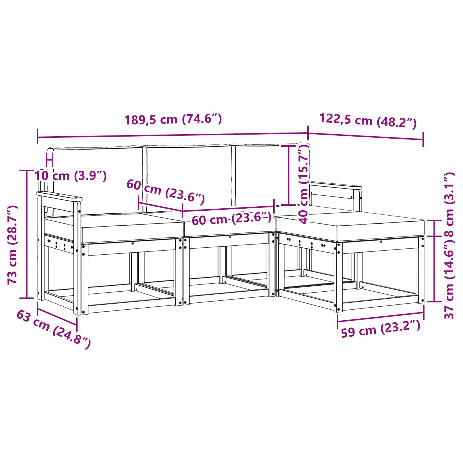 Buiten bankenset 4 pcs – afbeelding 6