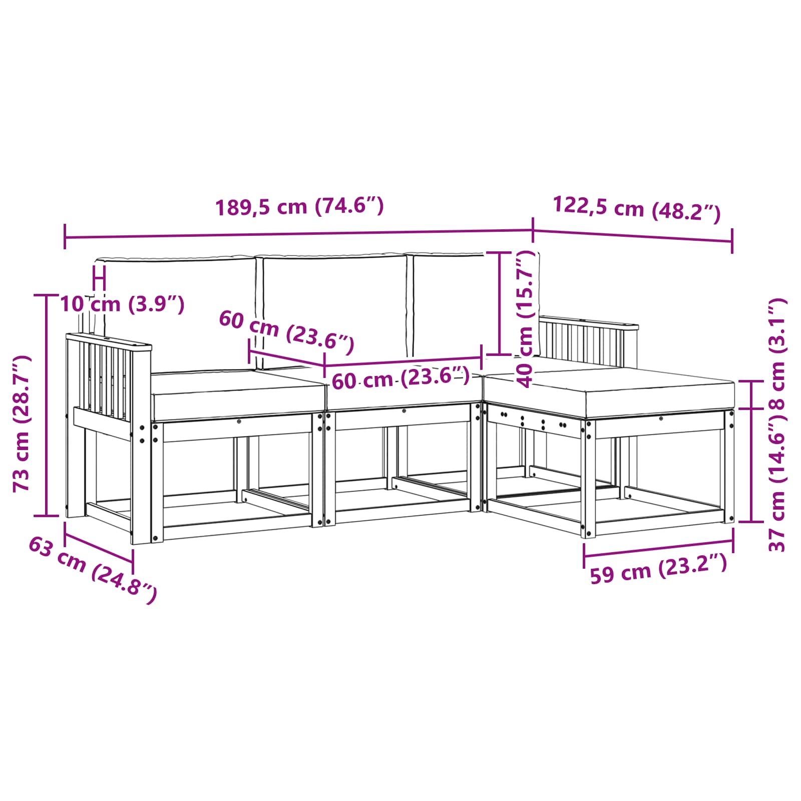 Buiten bankenset 4 pcs – afbeelding 6