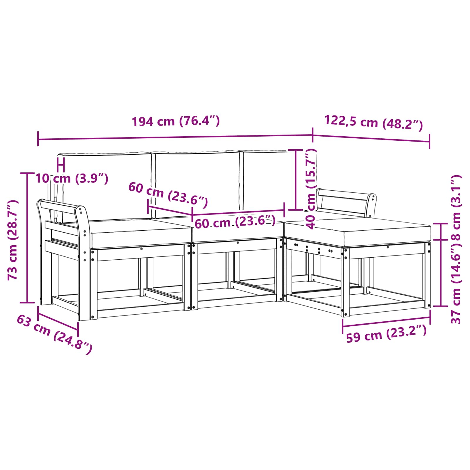 Buiten bankenset 4 pcs – afbeelding 6