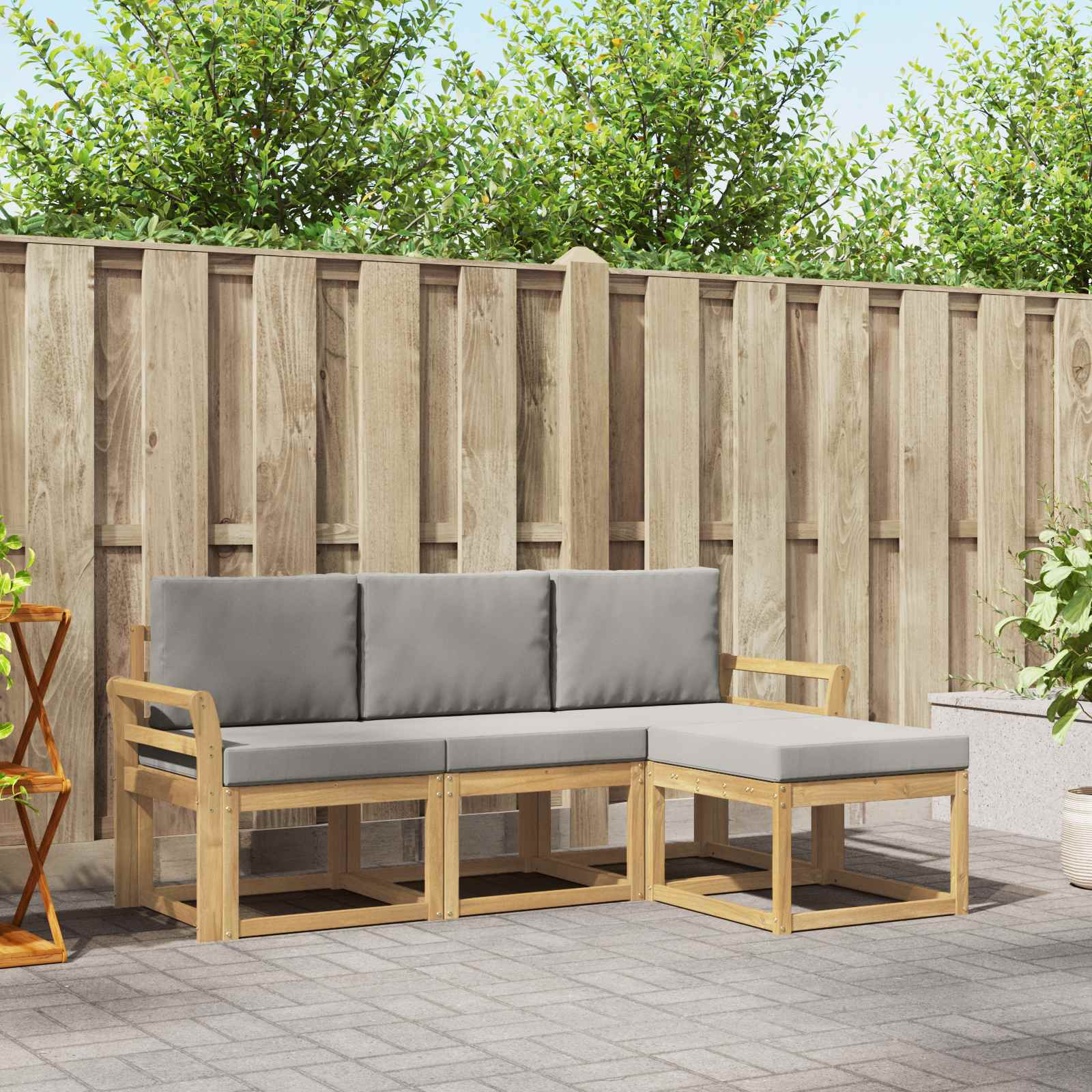 Buiten bankenset 4 pcs Wit en Lichtgrijs 194 x 122,5 x 73 cm – afbeelding 1