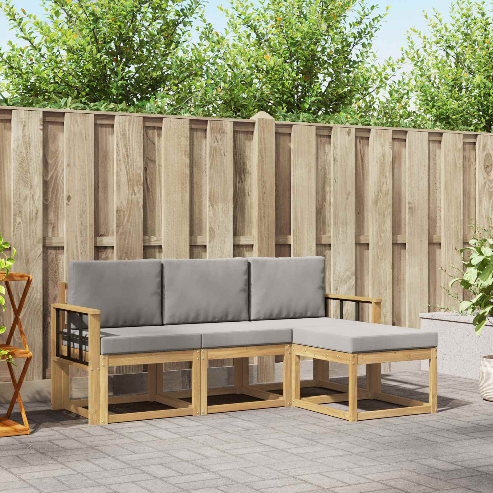Buiten bankenset 4 pcs Wit en Lichtgrijs 189,5 x 122,5 x 73 cm