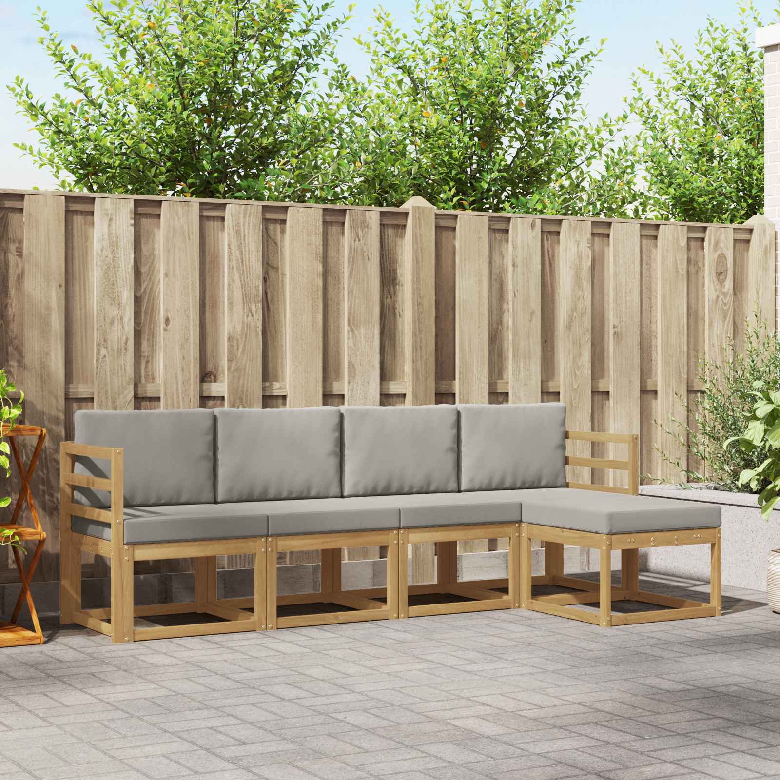 Buiten bankenset 5 pcs Wit en Lichtgrijs 245 x 122,5 x 73 cm – afbeelding 1
