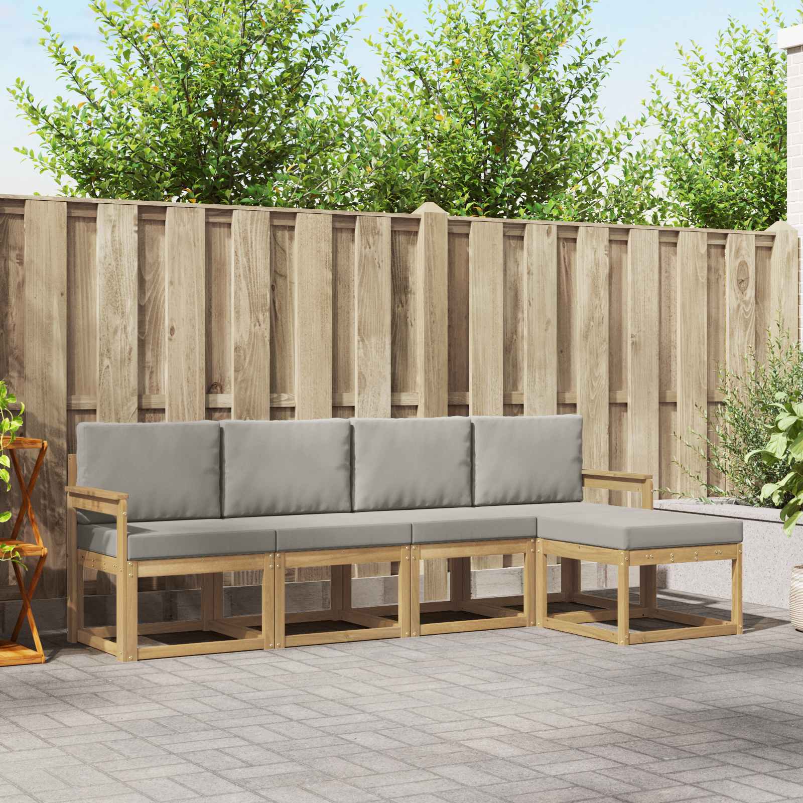 Buiten bankenset 5 pcs Wit en Lichtgrijs 249 x 122,5 x 73 cm