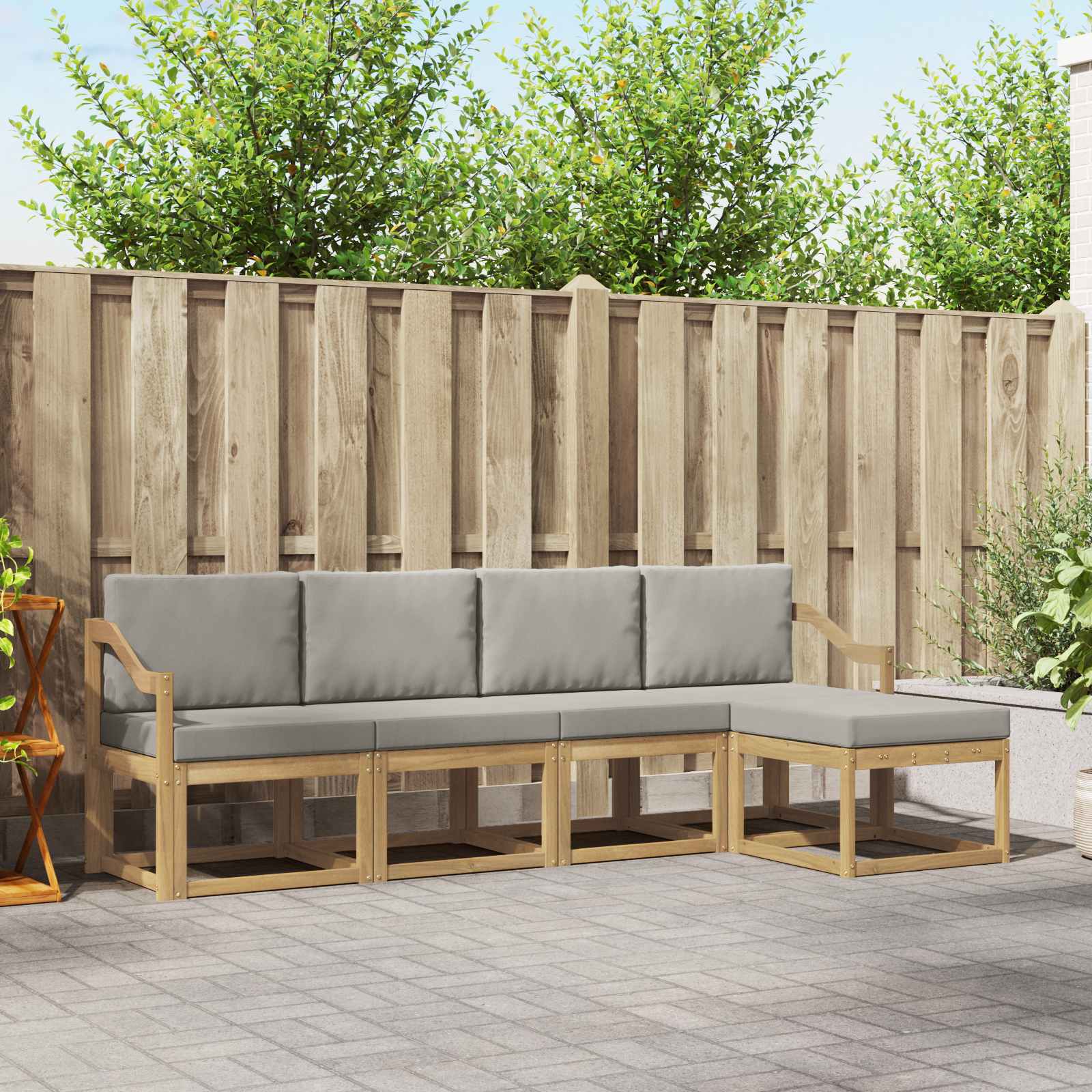 Buiten bankenset 5 pcs Wit en Lichtgrijs 245 x 122,5 x 73 cm – afbeelding 1