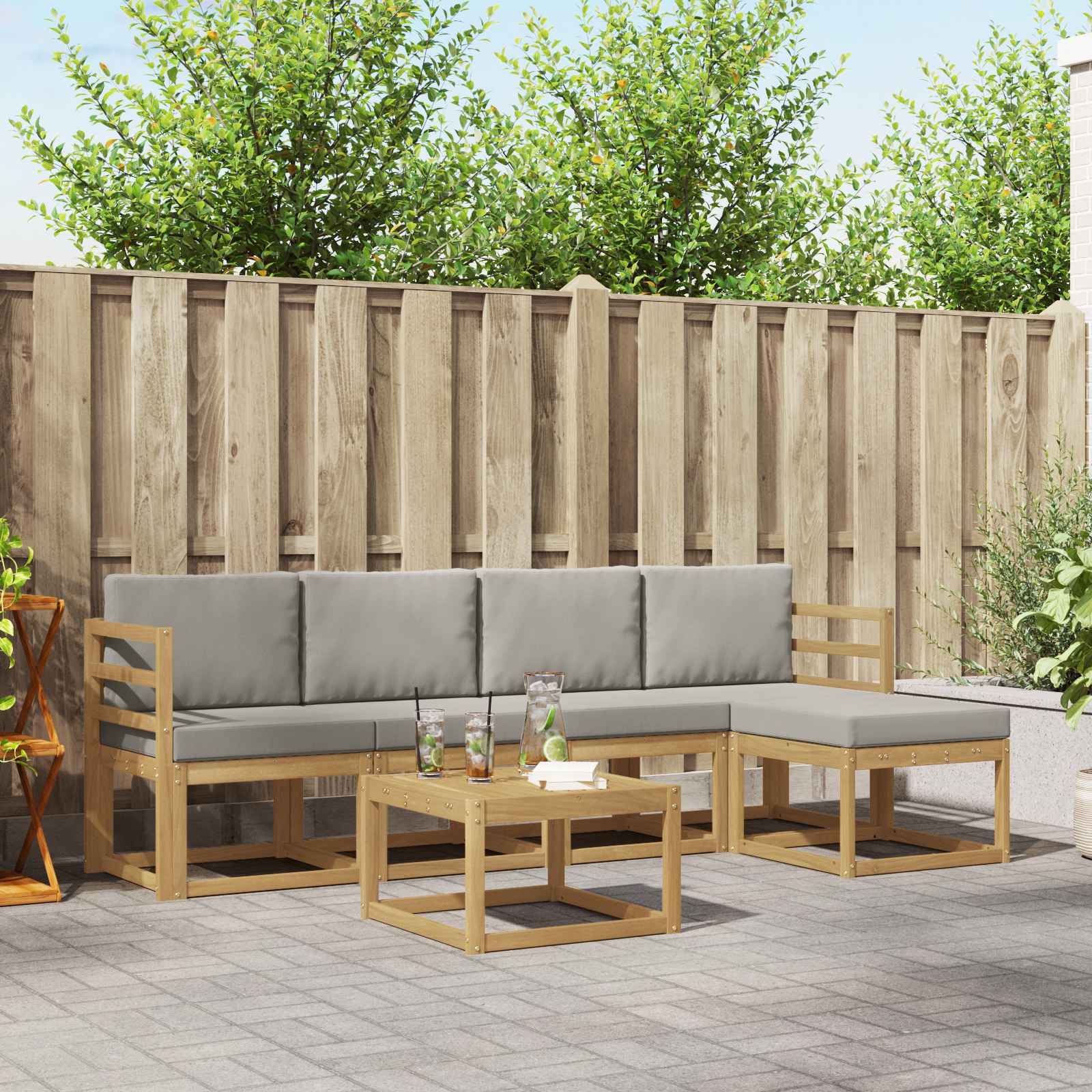 Buiten bankenset 6 pcs Wit en Lichtgrijs 59 x 59 x 37 cm – afbeelding 1