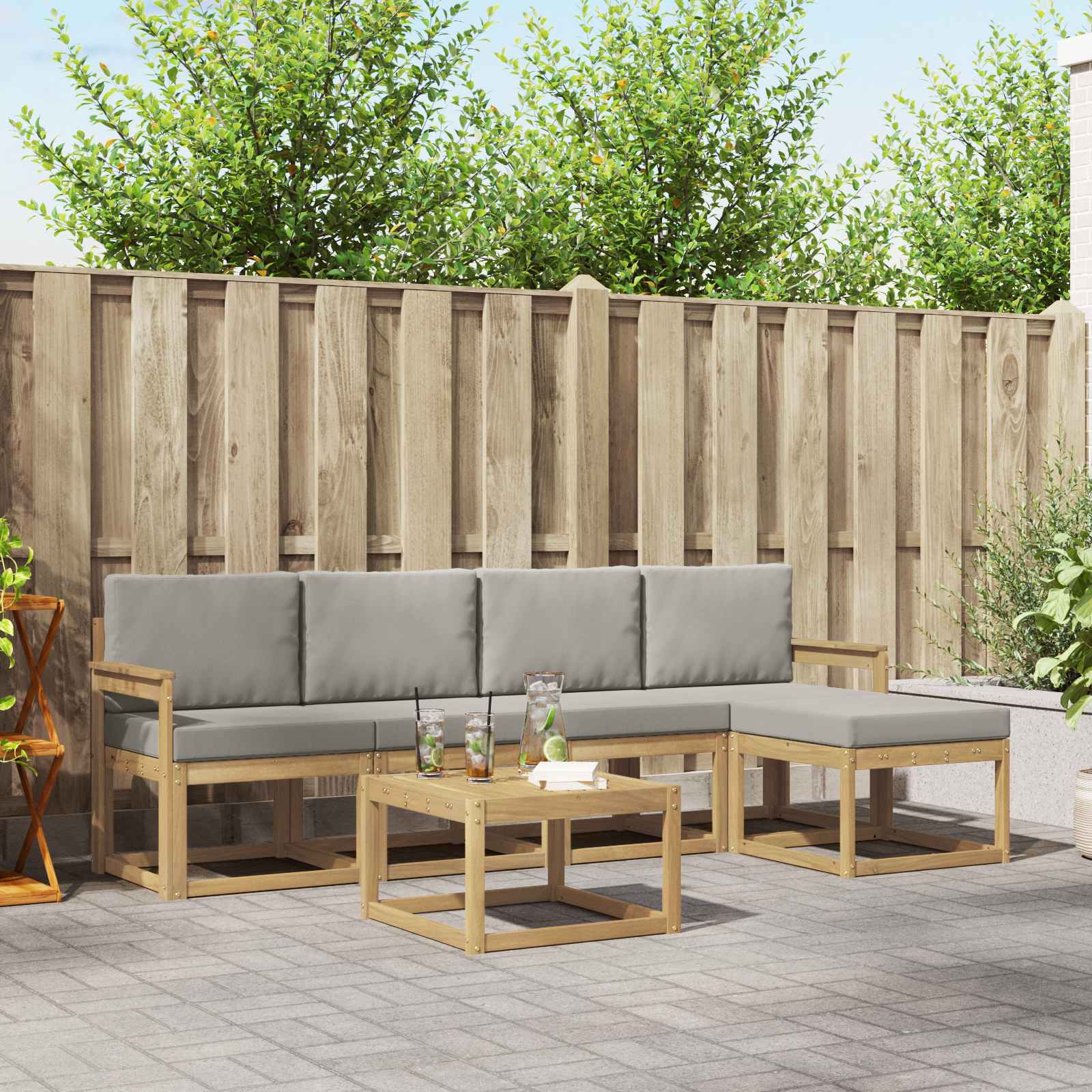 Buiten bankenset 6 pcs Wit en Lichtgrijs 59 x 59 x 37 cm – afbeelding 1