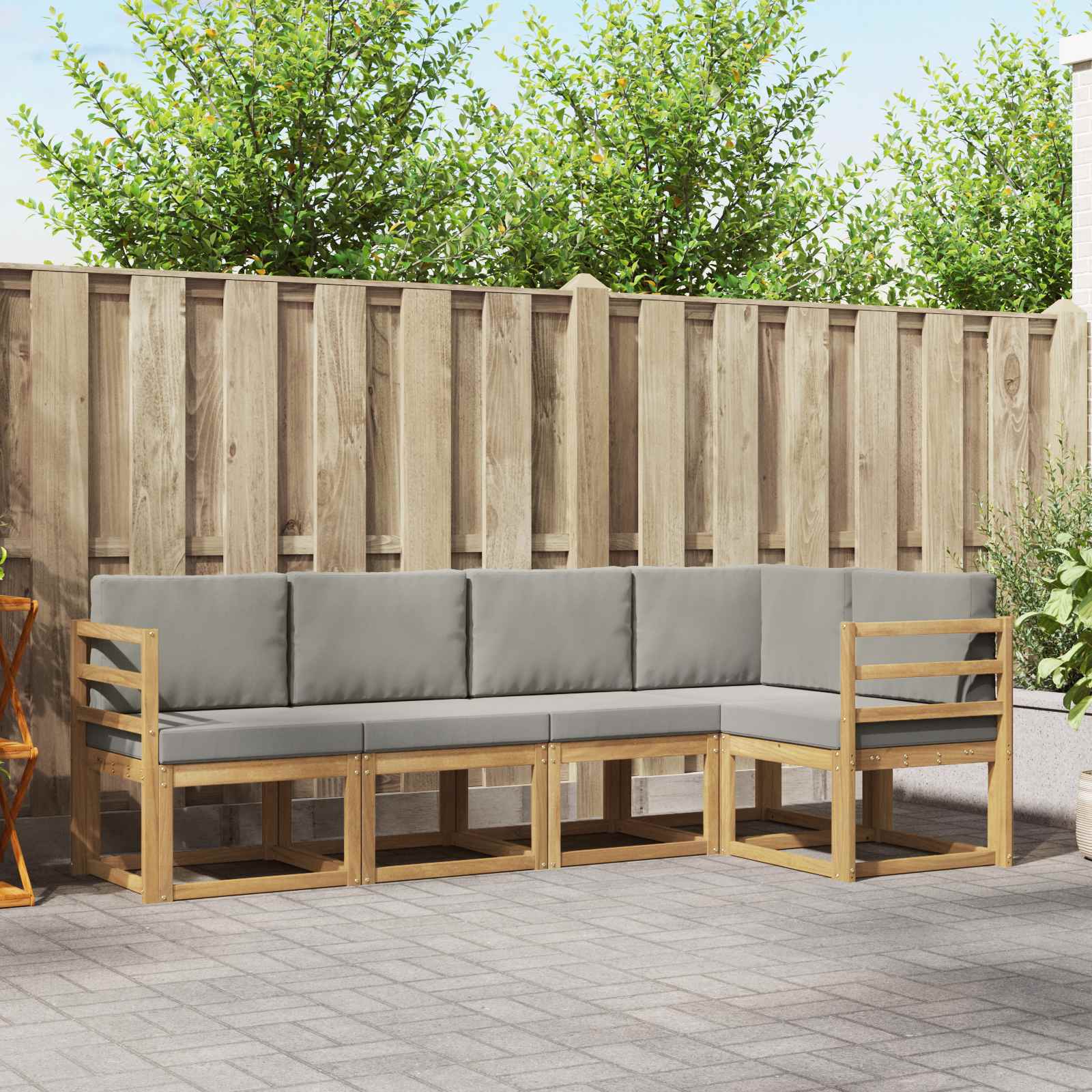 Buiten bankenset met kussen 5 pcs Wit en Lichtgrijs