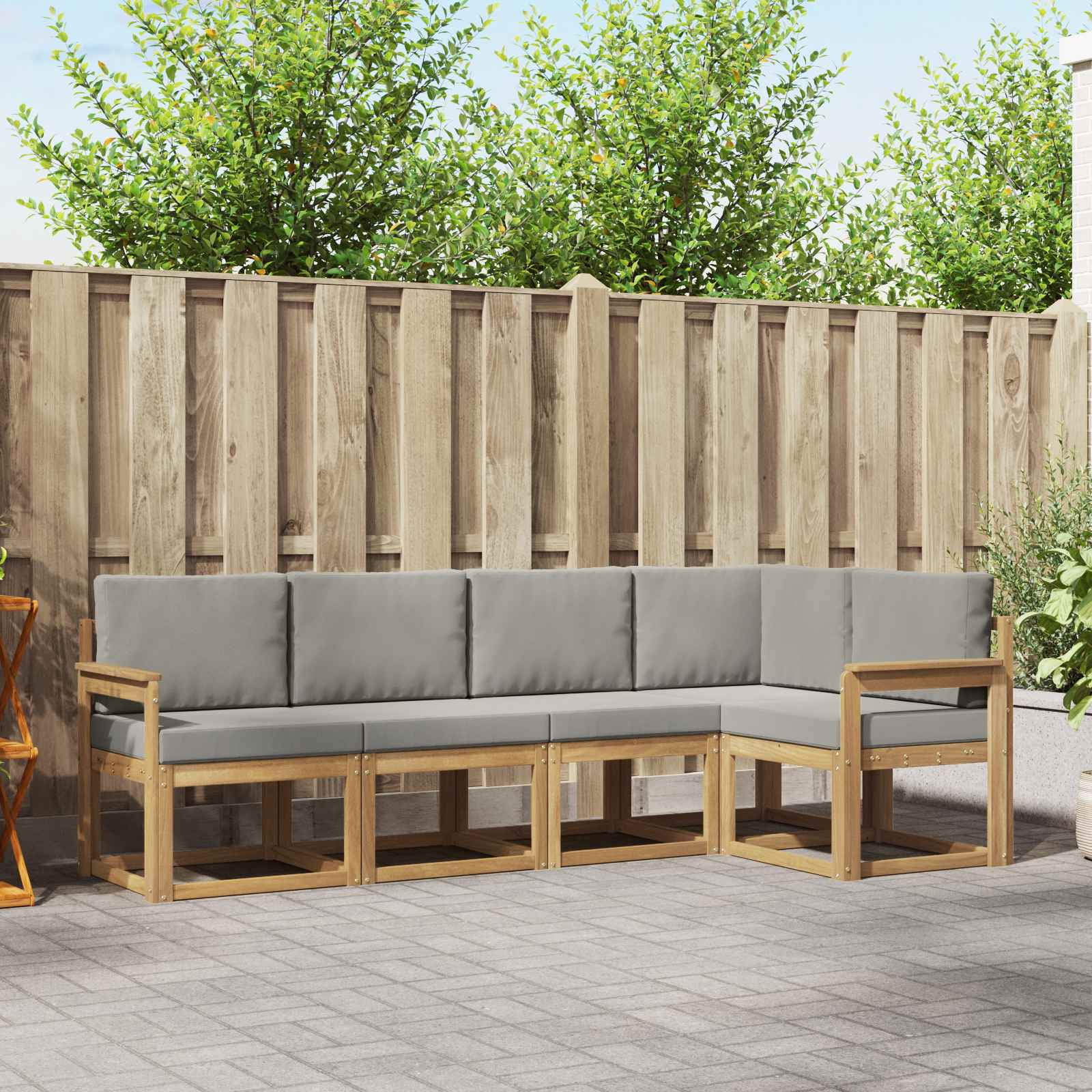 Buiten bankenset met kussen 5 pcs Wit en Lichtgrijs