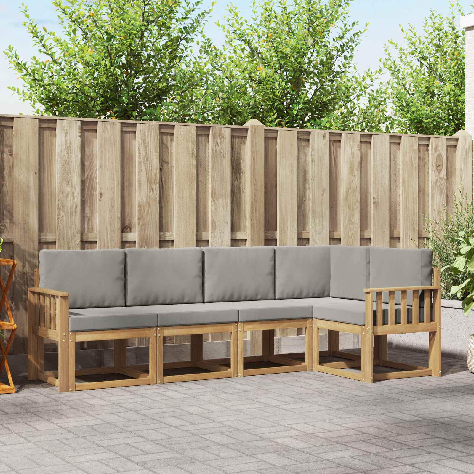 Buiten bankenset met kussen 5 pcs Wit en Lichtgrijs – afbeelding 1