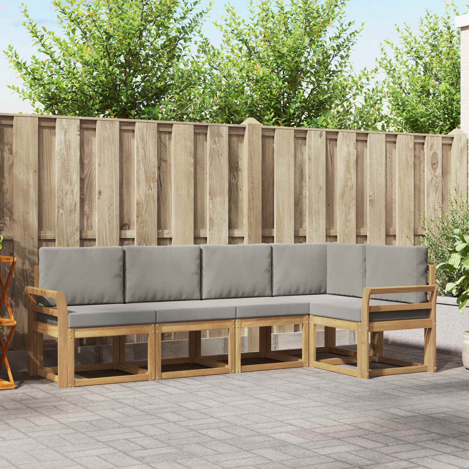 Buiten bankenset met kussen 5 pcs Wit en Lichtgrijs – afbeelding 1