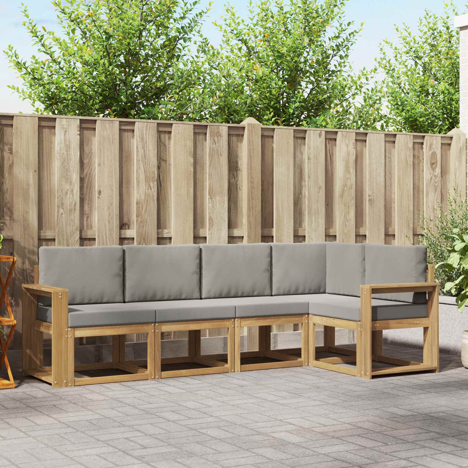 Buiten bankenset met kussen 5 pcs Wit en Lichtgrijs – afbeelding 1