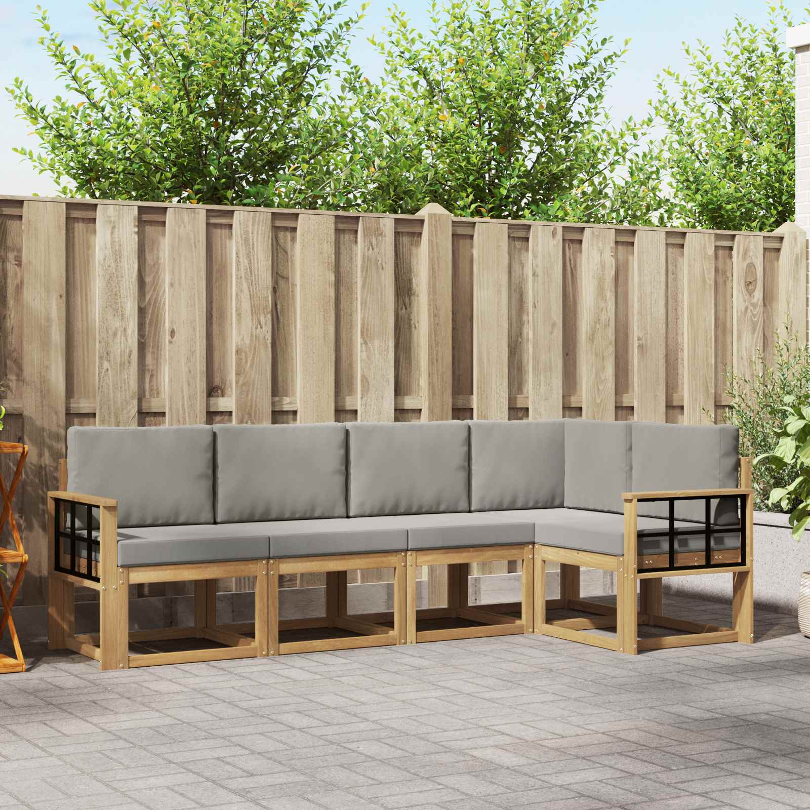 Buiten bankenset met kussen 5 pcs Wit en Lichtgrijs – afbeelding 1